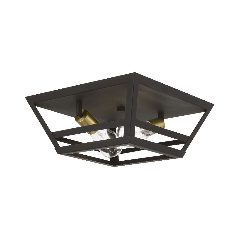 Bronze and Antique Brass 2-Light Flush Mount with Metal Shade