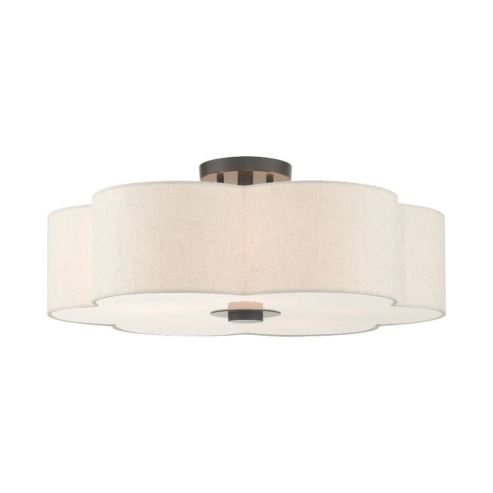 Solstice English Bronze 5-Light Semi-Flush Mount with Oatmeal Shade