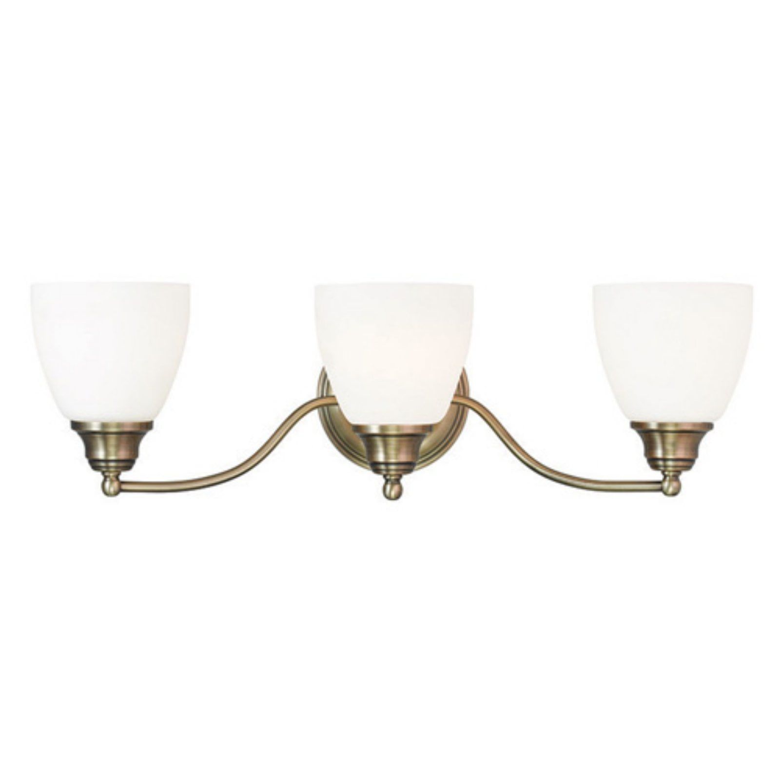 Antique Brass 3-Light Vanity with Opal Glass Shades