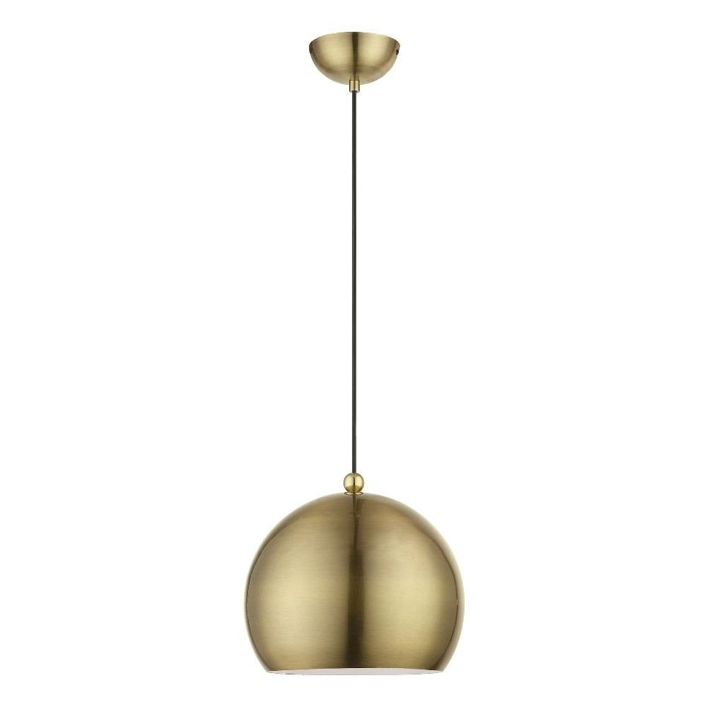 Antique Brass and Polished Brass Globe Pendant Light