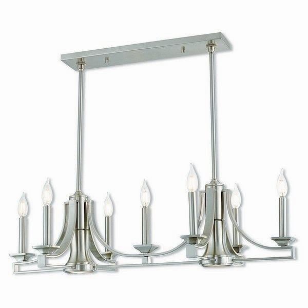 Brushed Nickel 9-Light Linear Chandelier with Candle Bulbs