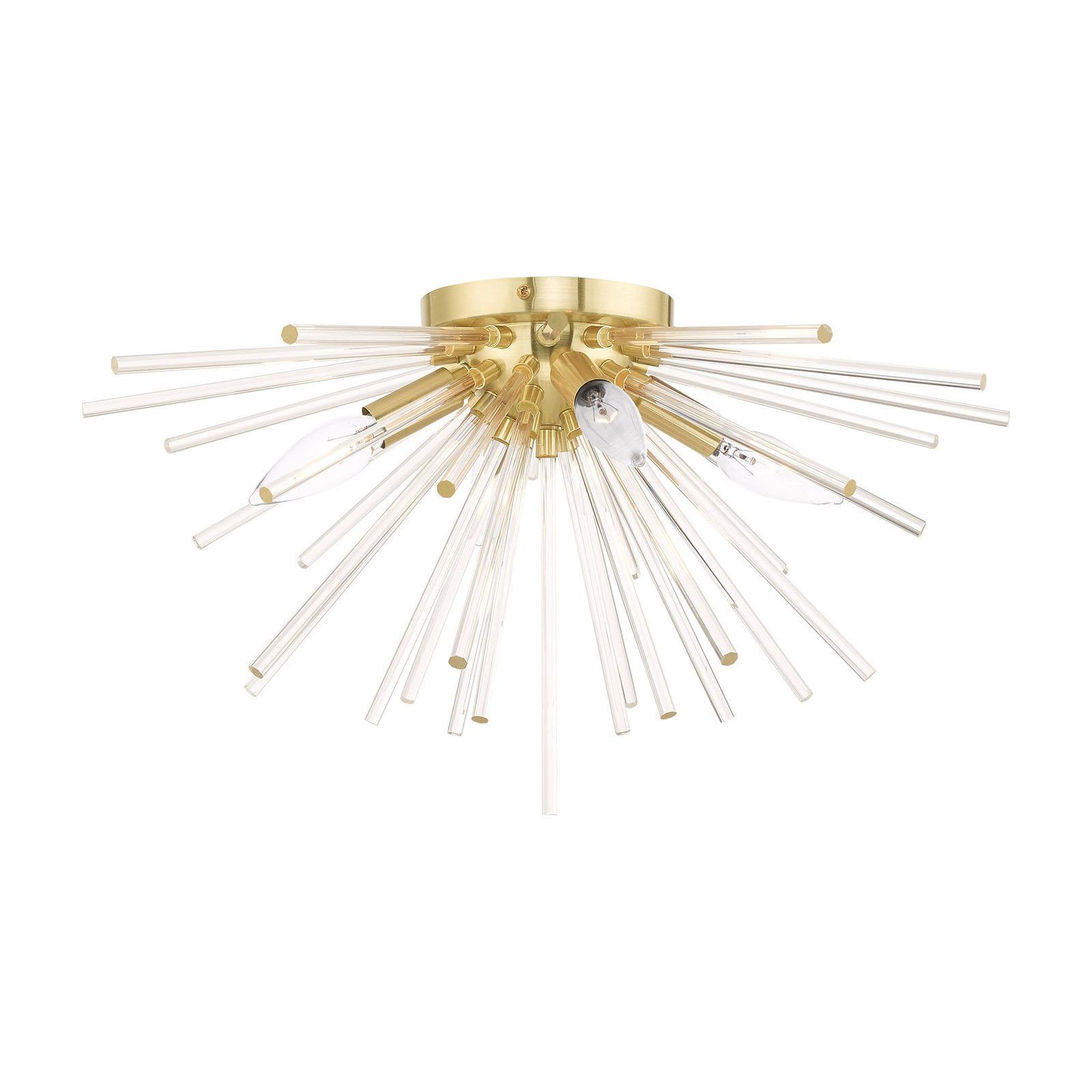 Elysian Satin Brass 4-Light Flush Mount with Crystal Rods