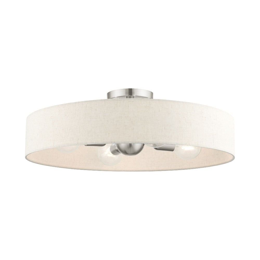 Elegant Brushed Nickel 4-Light Semi-Flush Drum with Oatmeal Fabric Shade