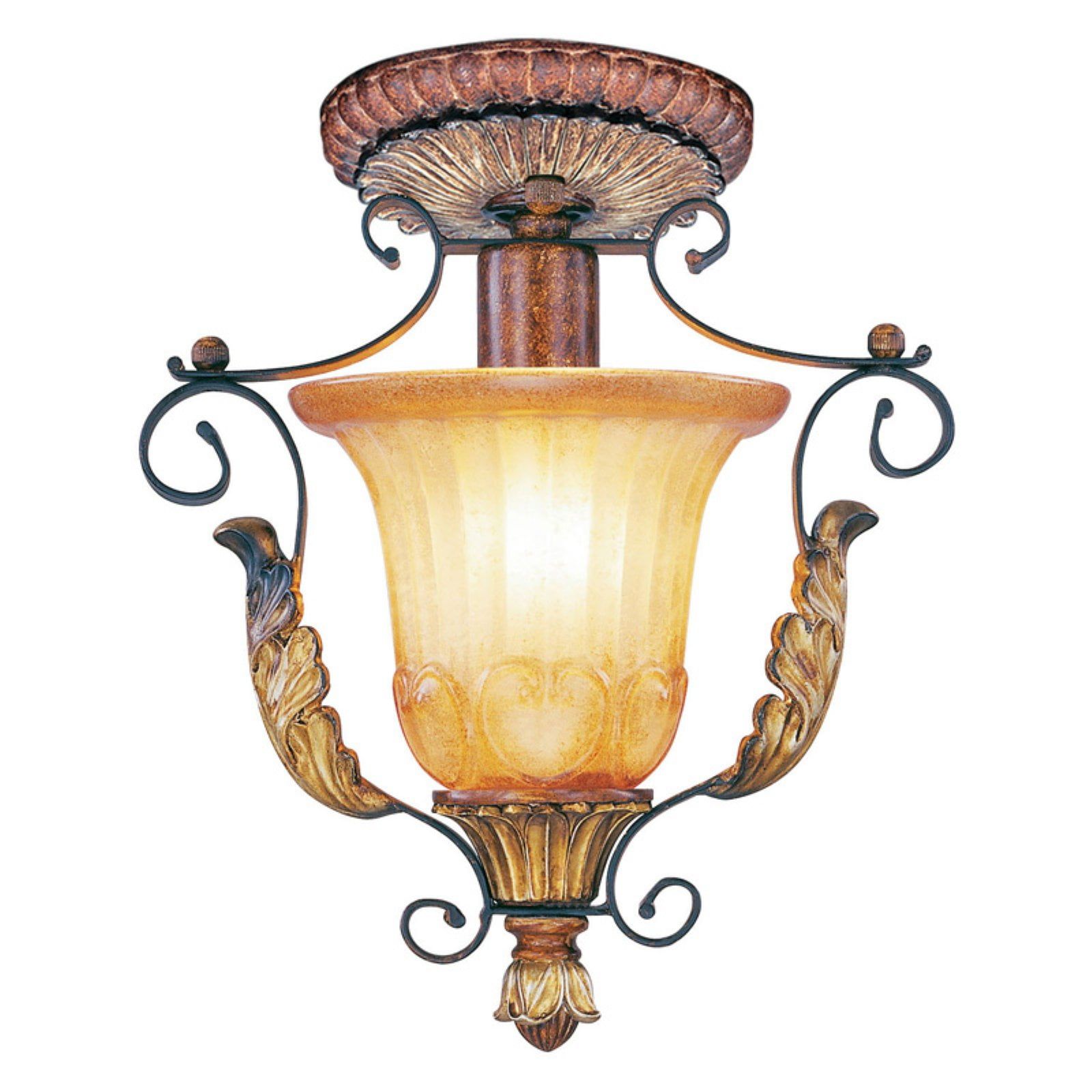 Verona Bronze and Gold Leaf Rustic Glass Semi-Flush Mount