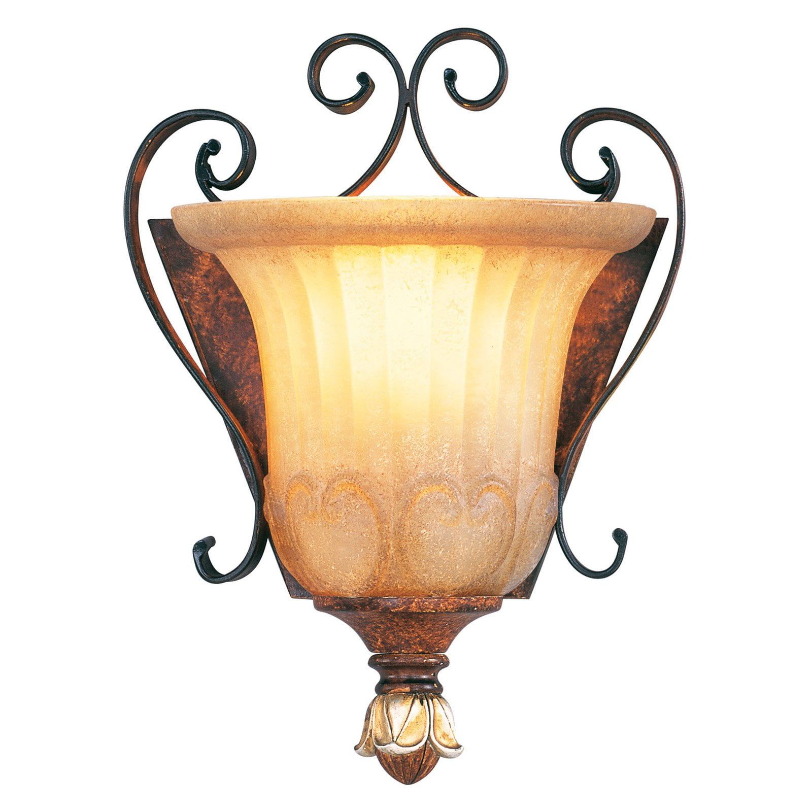 Villa Verona Bronze and Gold Leaf Wall Sconce with Rustic Glass