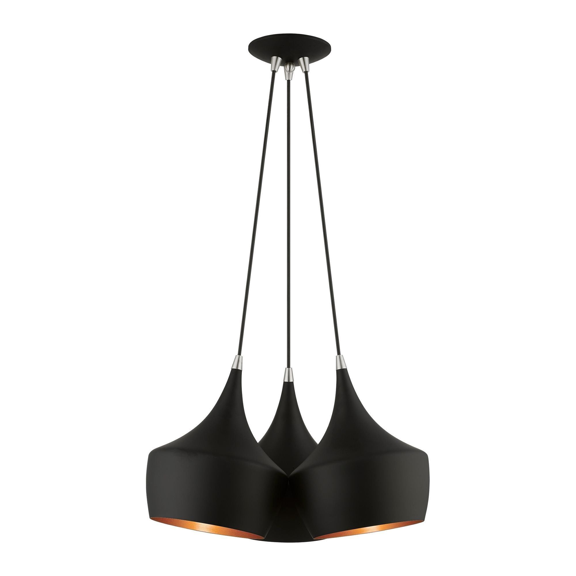 Modern Waldorf 3-Light Teardrop Cluster Pendant in Black with Gold Interior