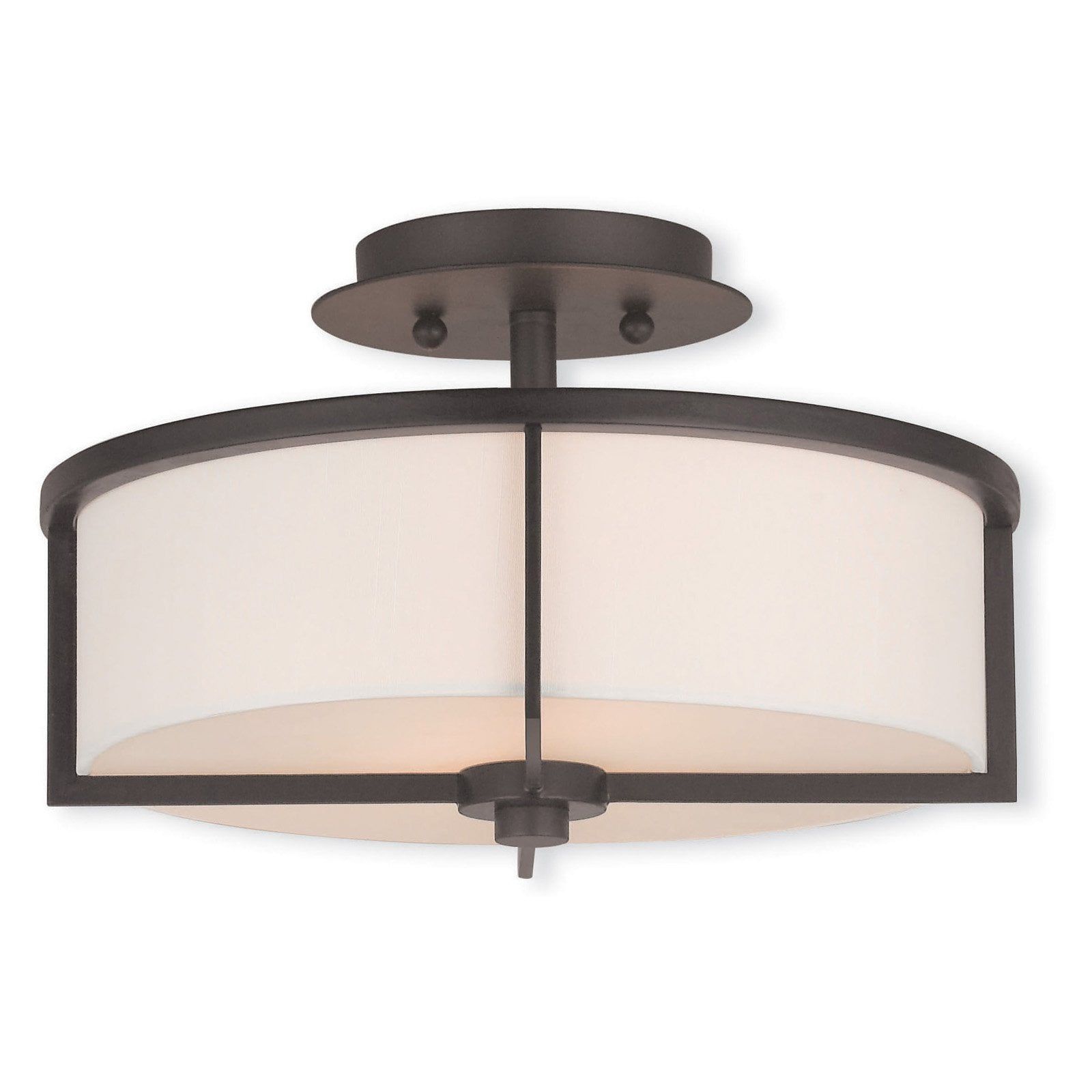 Bronze Wesley 13" Drum Semi-Flush Mount with Off-White Fabric Shade