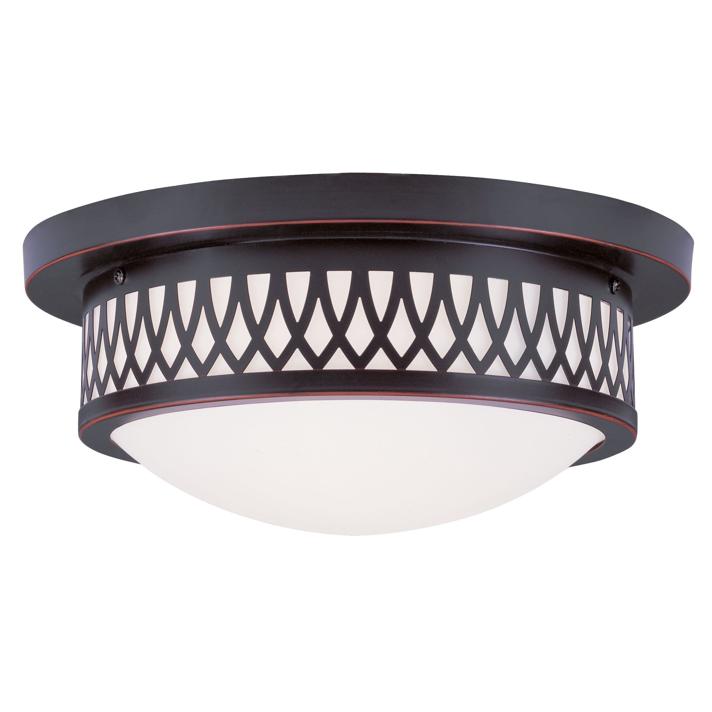 Olde Bronze 2-Light Flush Mount with Hand Blown Satin White Glass