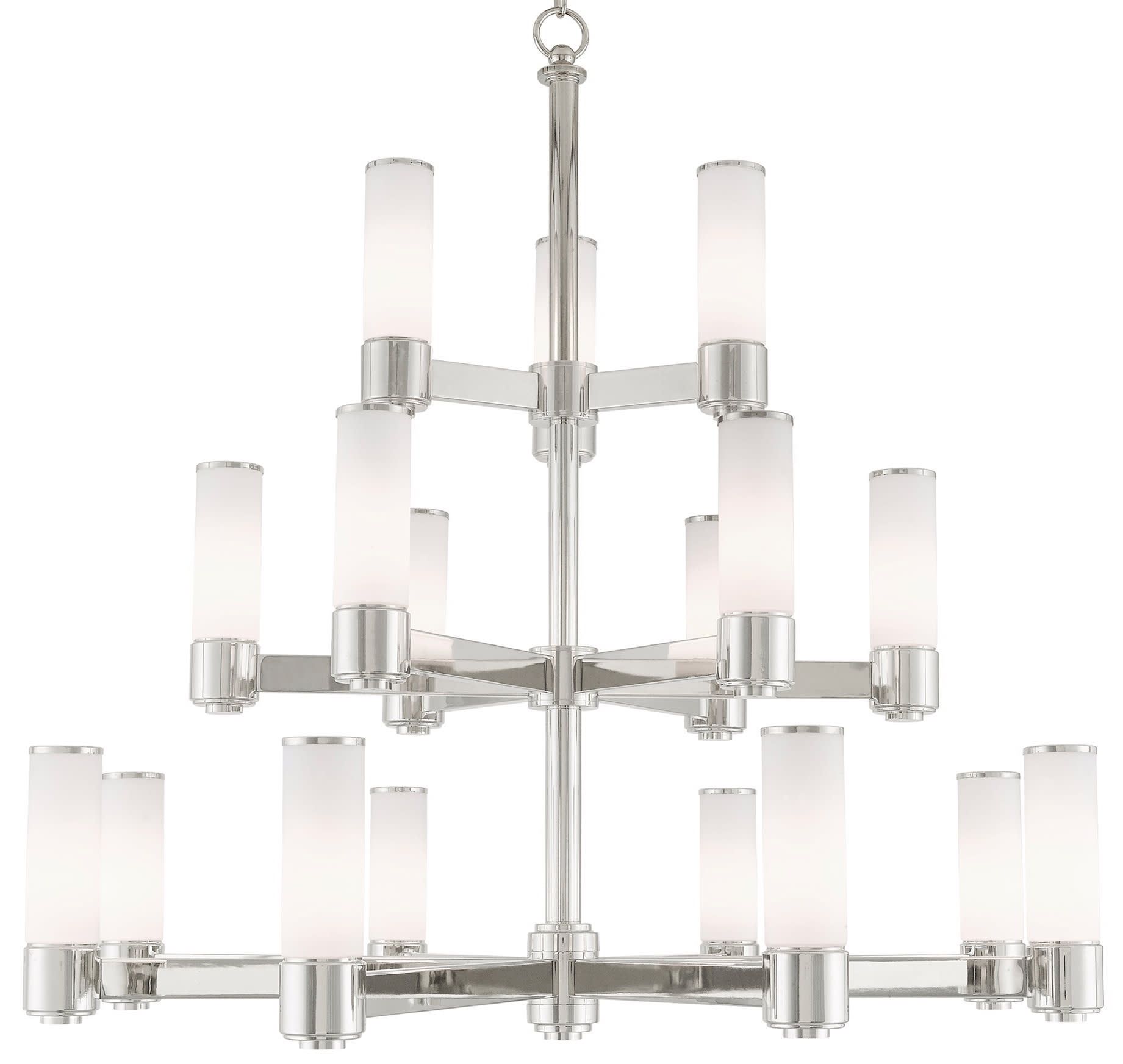 Polished Nickel 17-Light Chandelier with Satin Opal Glass