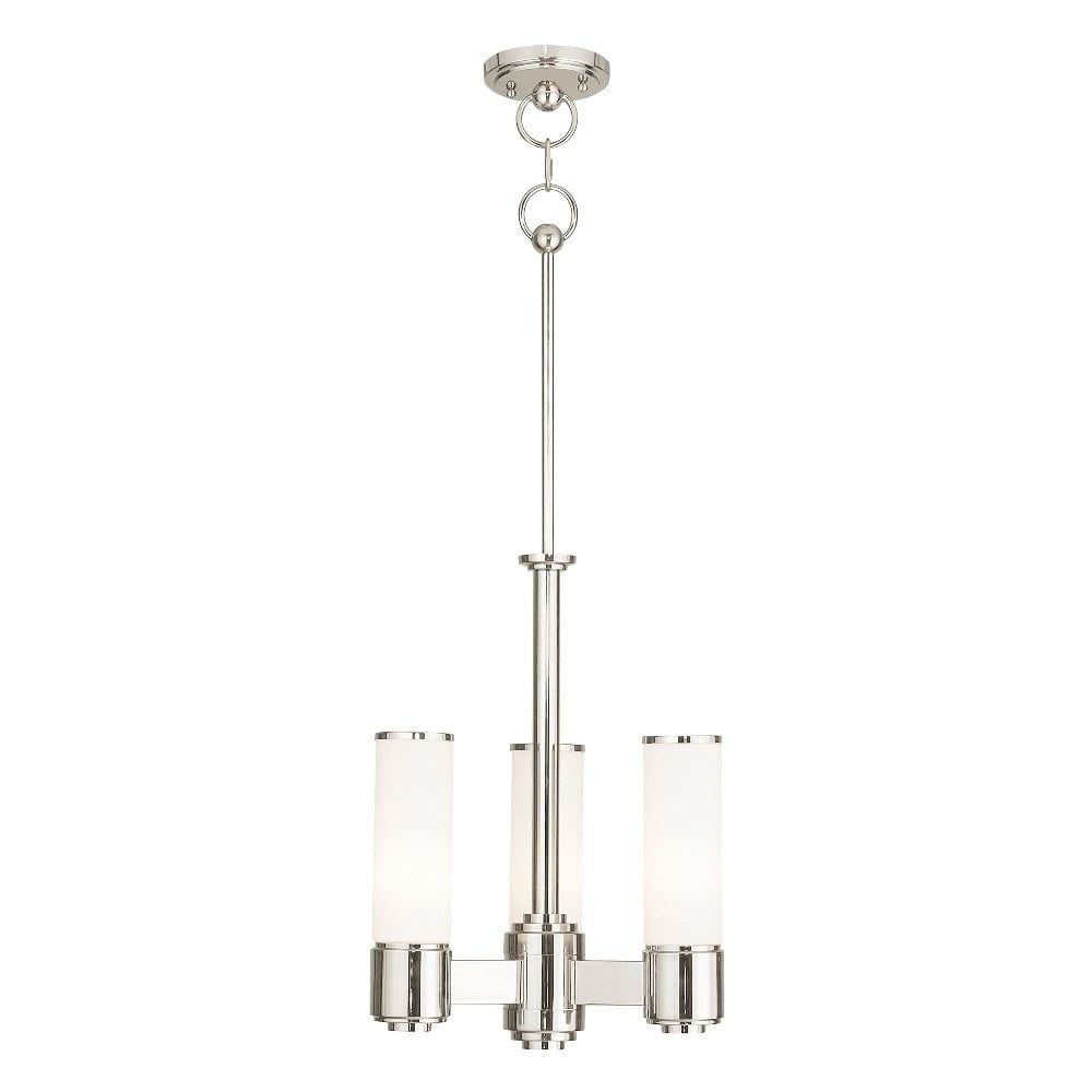 Polished Nickel 3-Light Mini Chandelier with Satin Opal White Glass