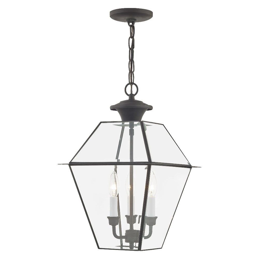 Charcoal Brushed Nickel 3-Light Outdoor Island Pendant with Clear Beveled Glass