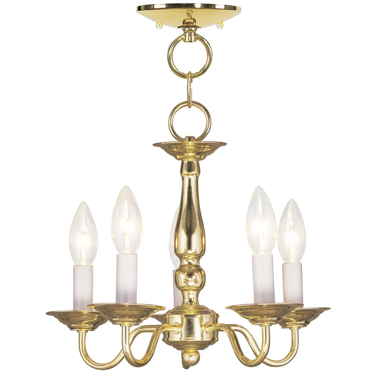 Elegant Williamsburgh Polished Brass Mini Chandelier with 5 Candelabra Lights