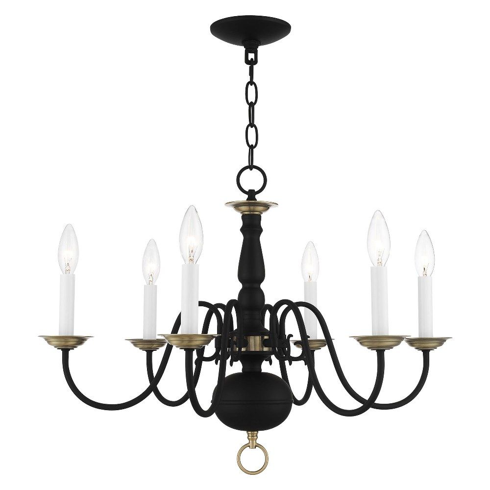 Elegant Colonial Black and Antique Brass 6-Light Crystal Chandelier