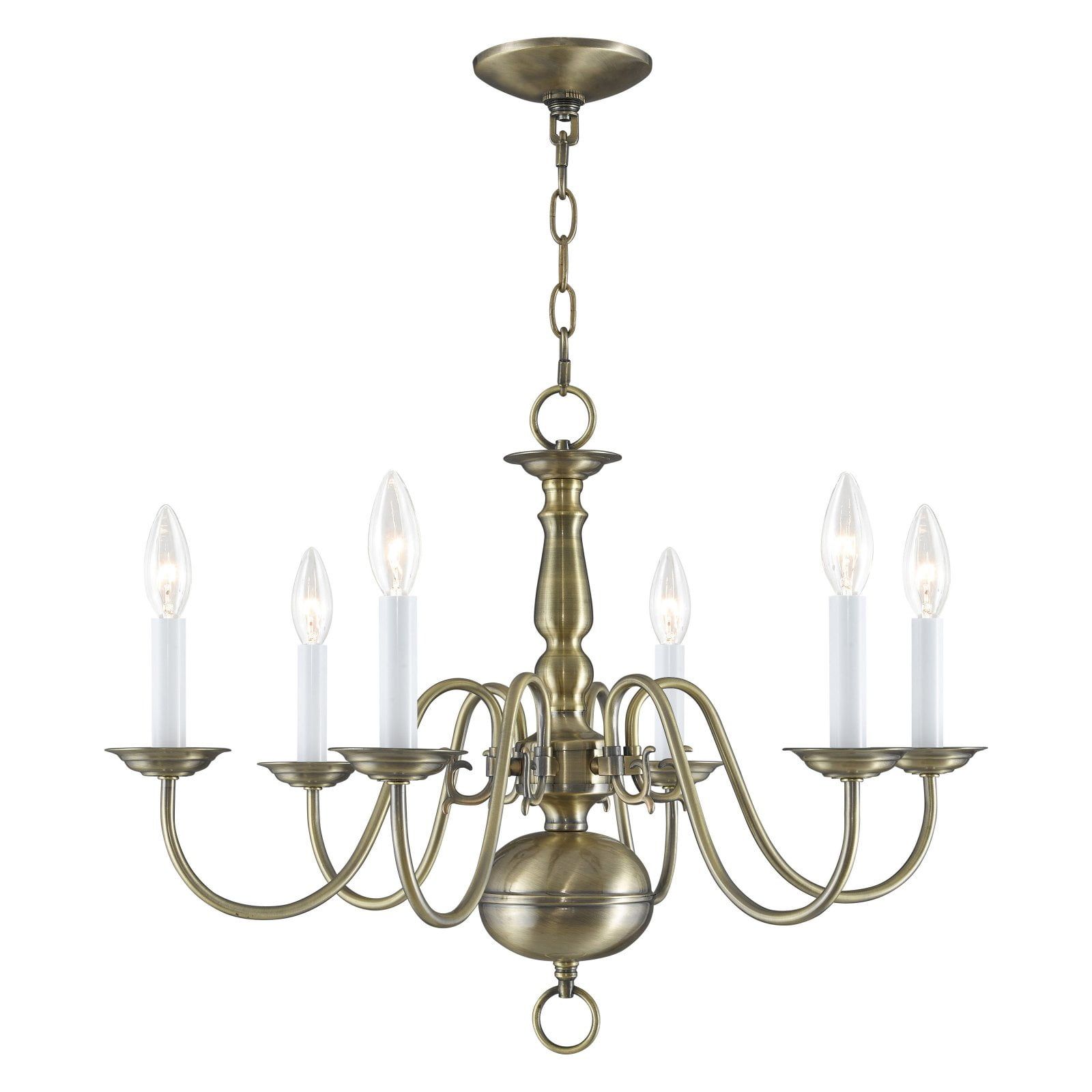 Antique Brass 6-Light Traditional Chandelier with Steel Frame