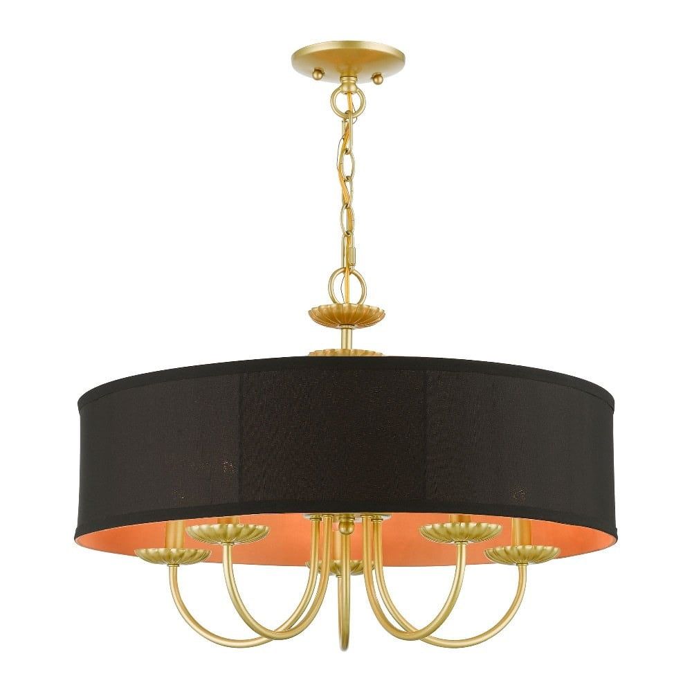 Winchester Mini Drum 5-Light Soft Gold Pendant with Black Shade