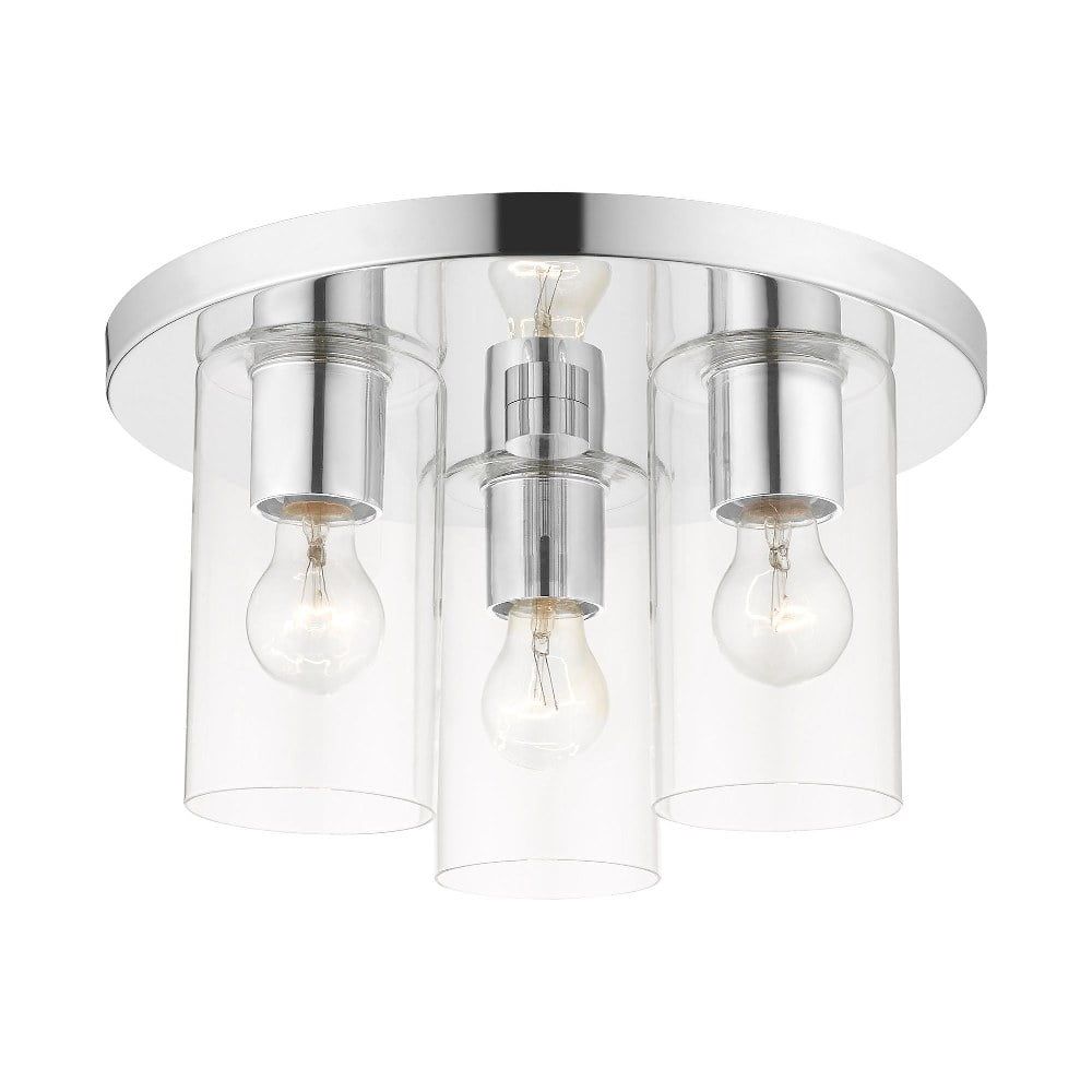 Zurich Polished Chrome 3-Light Flush Mount with Clear Glass