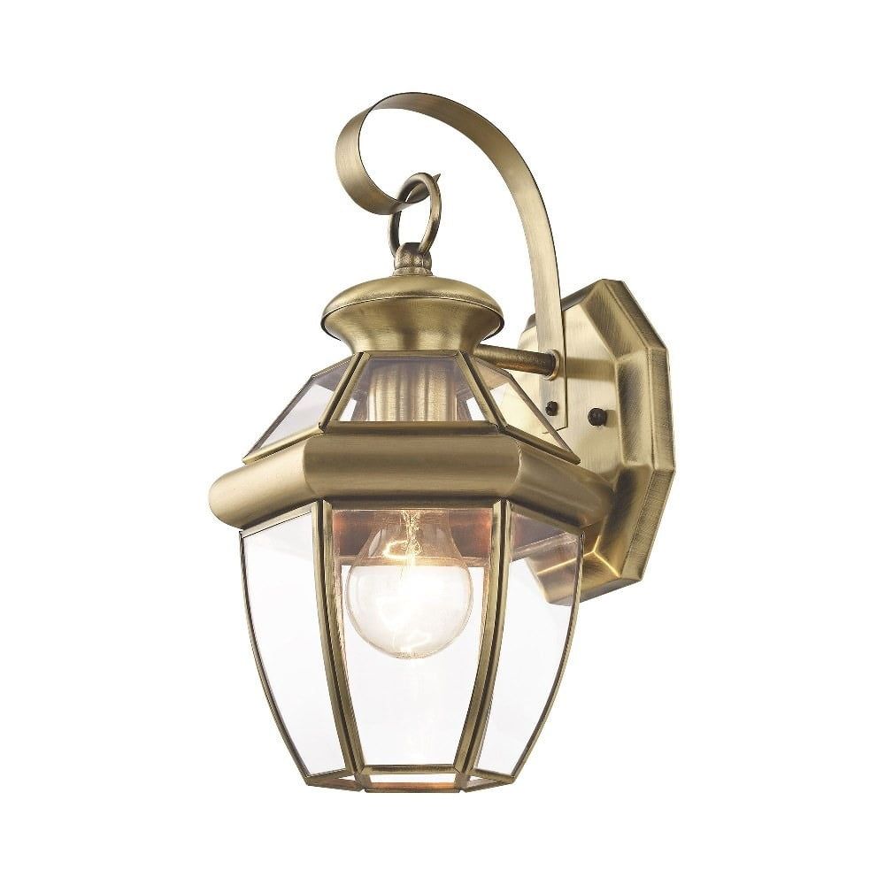 Antique Brass Monterey 1-Light Outdoor Wall Lantern with Clear Glass