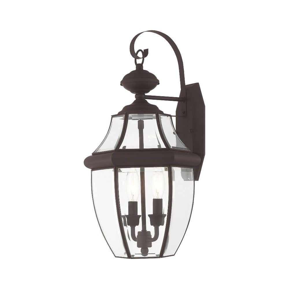 Bronze 2-Light Dimmable Lantern Sconce with Clear Glass