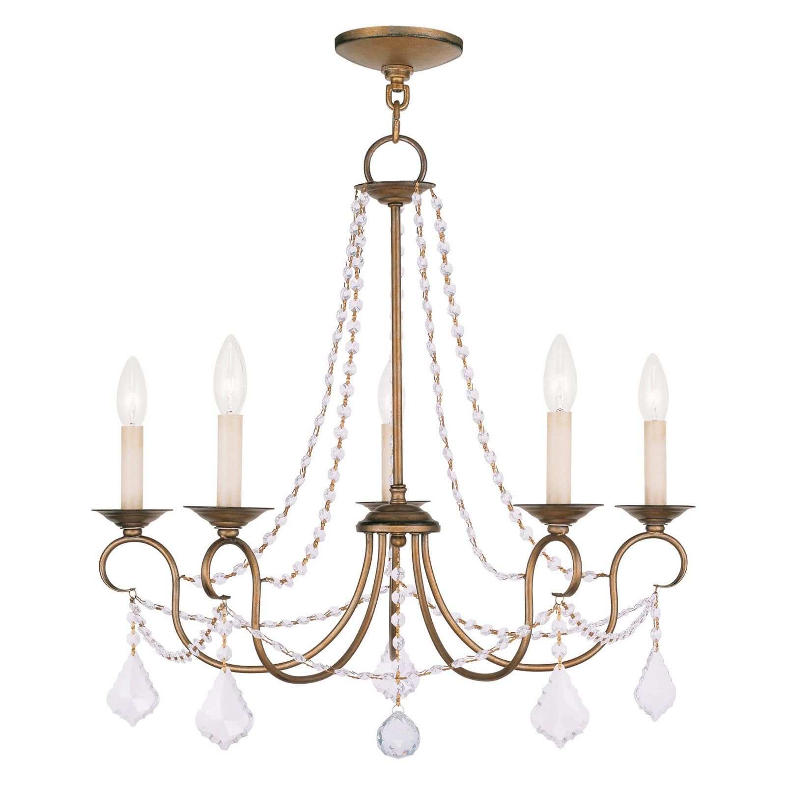 Antique Gold Leaf Mini Crystal 5-Light Chandelier