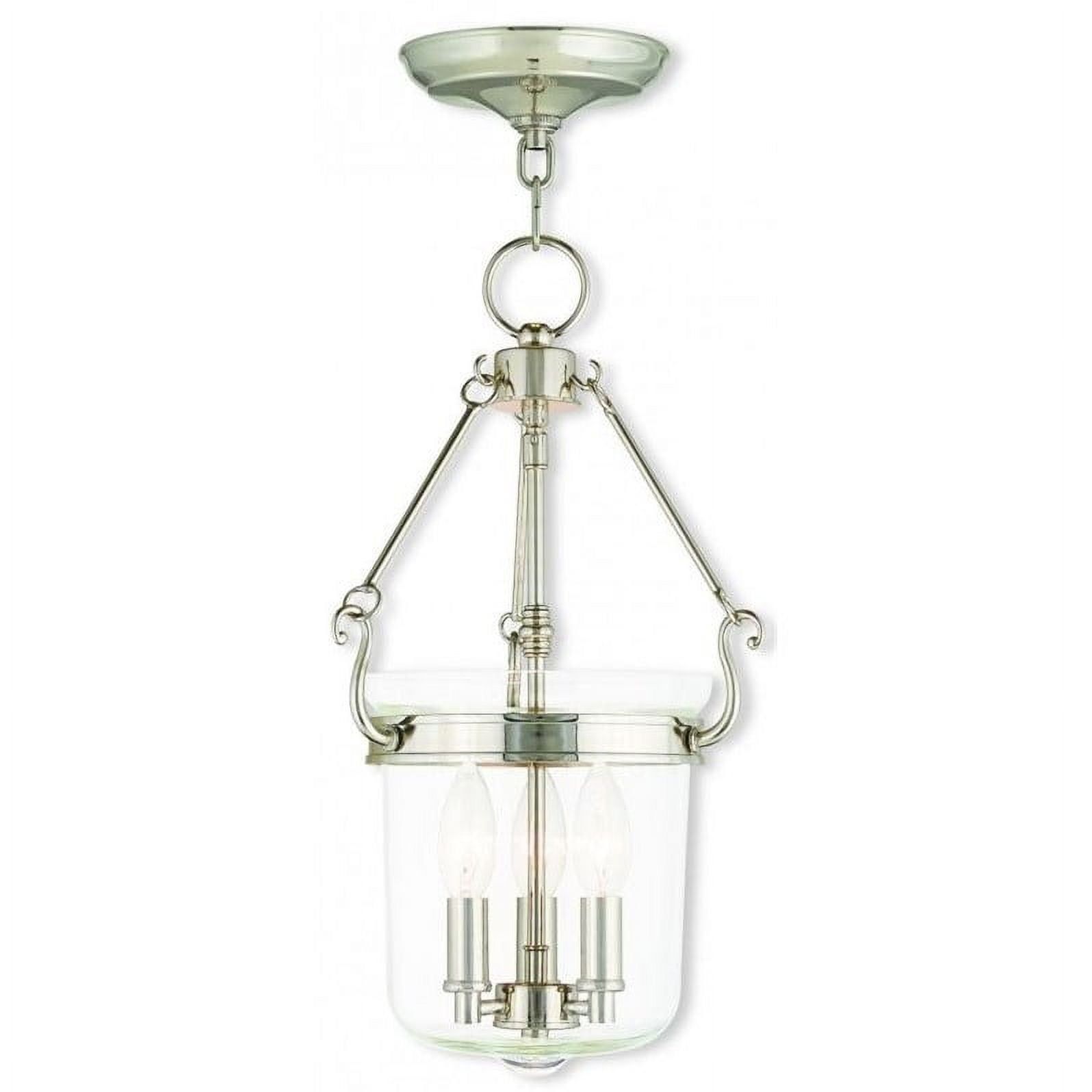 Mini Jar Polished Nickel Pendant with Handcrafted Clear Glass