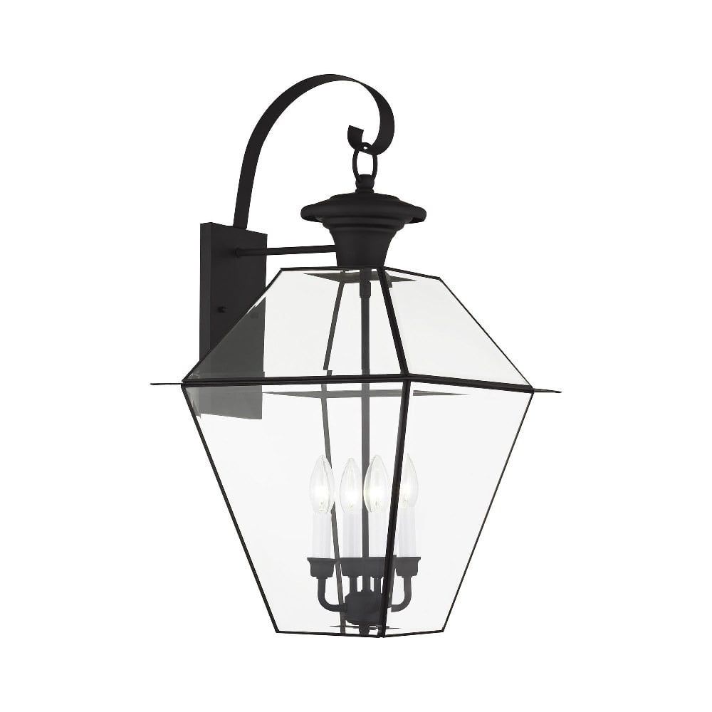 Charleston Elegance 4-Light Outdoor Black Lantern with Clear Beveled Glass