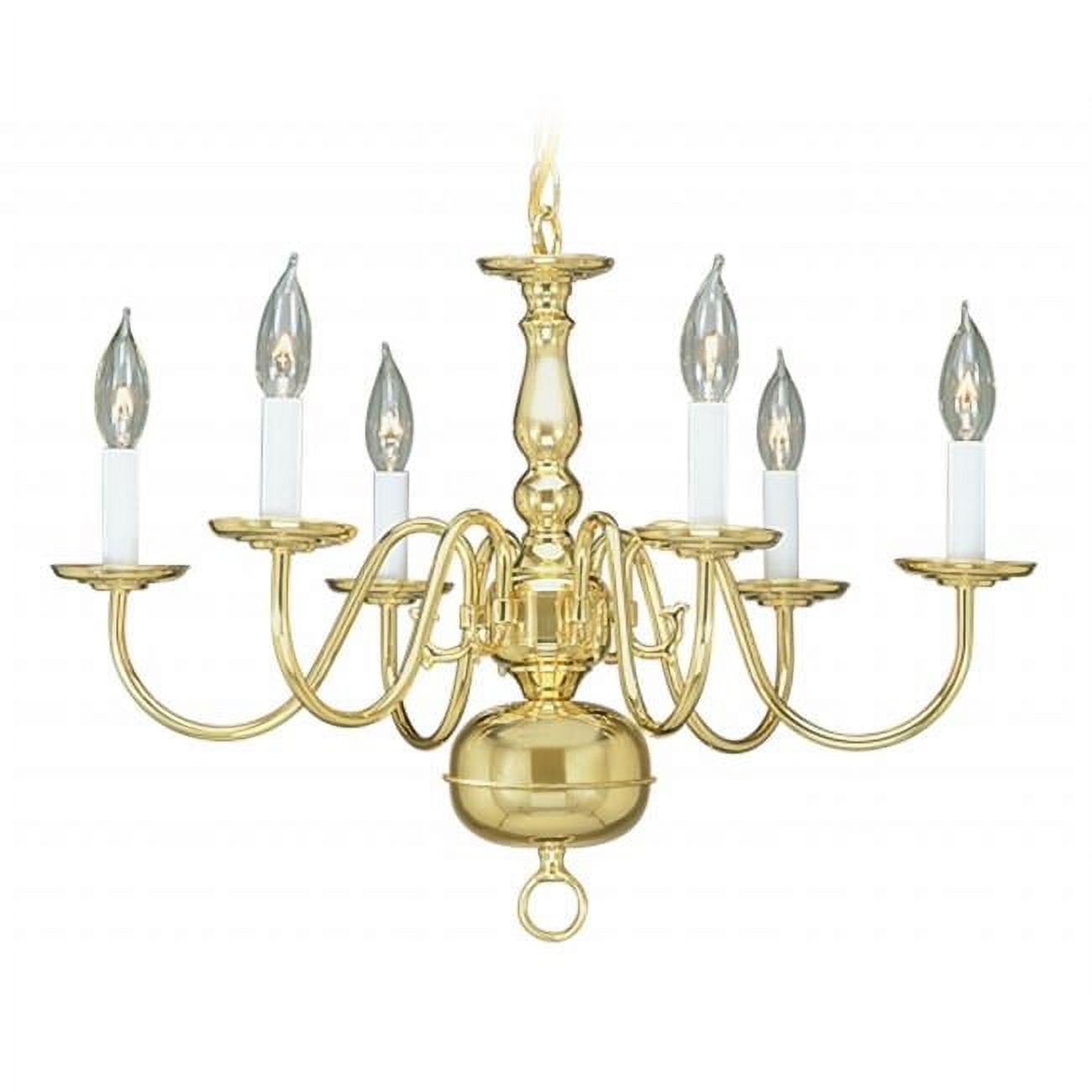 Polished Brass 6-Light Candelabra Chandelier