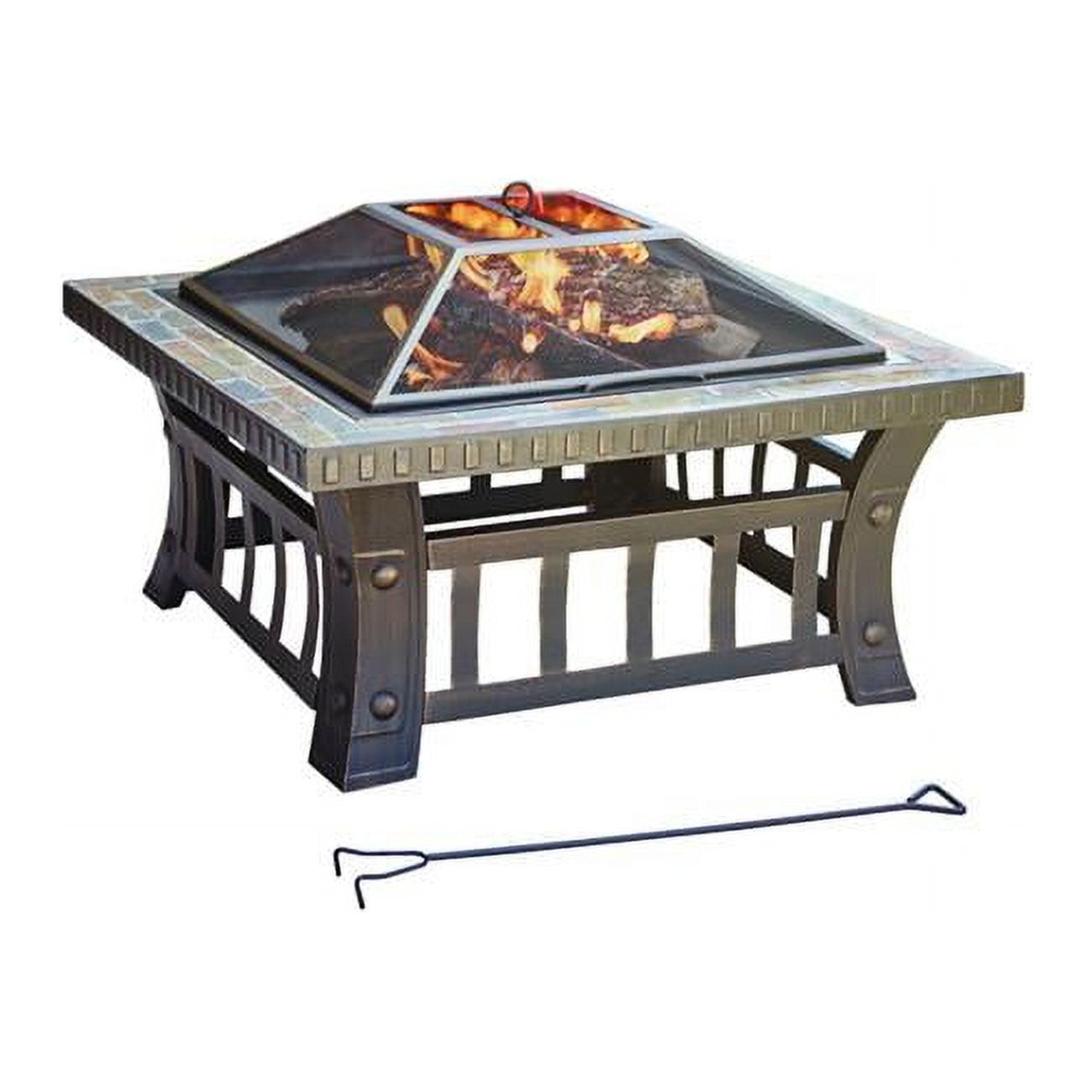 Bronze Steel Square Wood Fire Pit with Slate Top