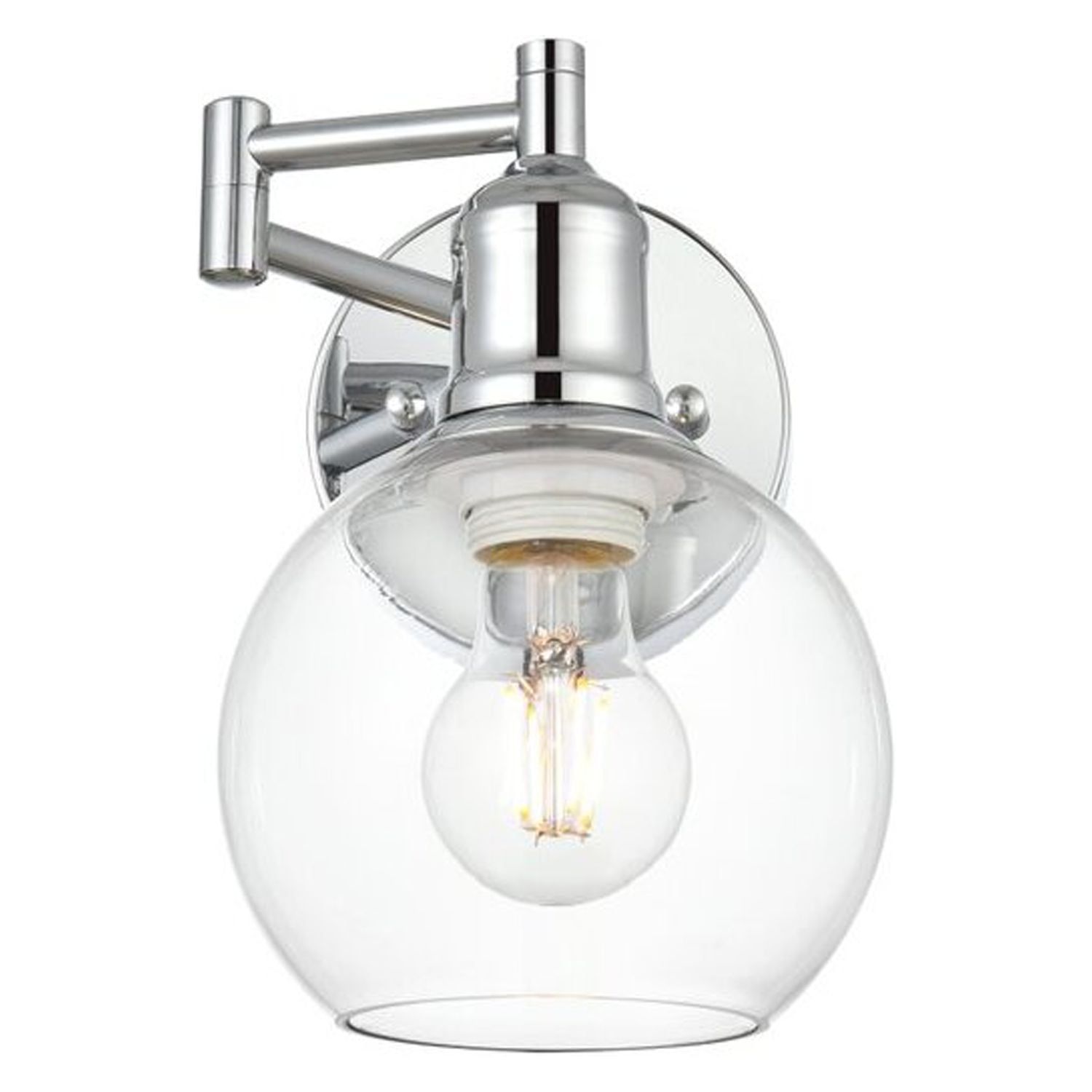 Elegant Chrome Swing Arm Wall Sconce with Clear Glass Shade