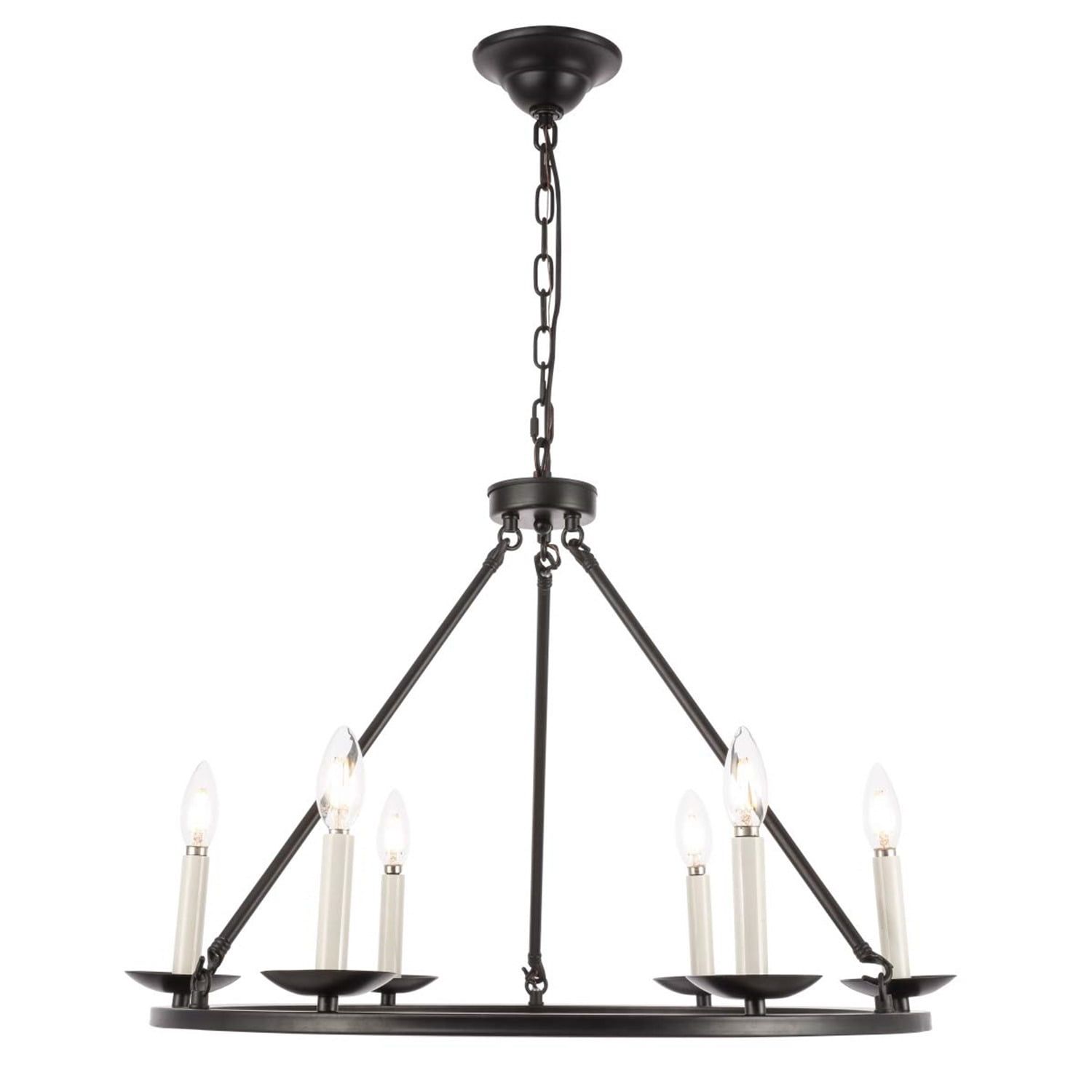 Elegant Maine 6-Light Black Metal Circular Chandelier