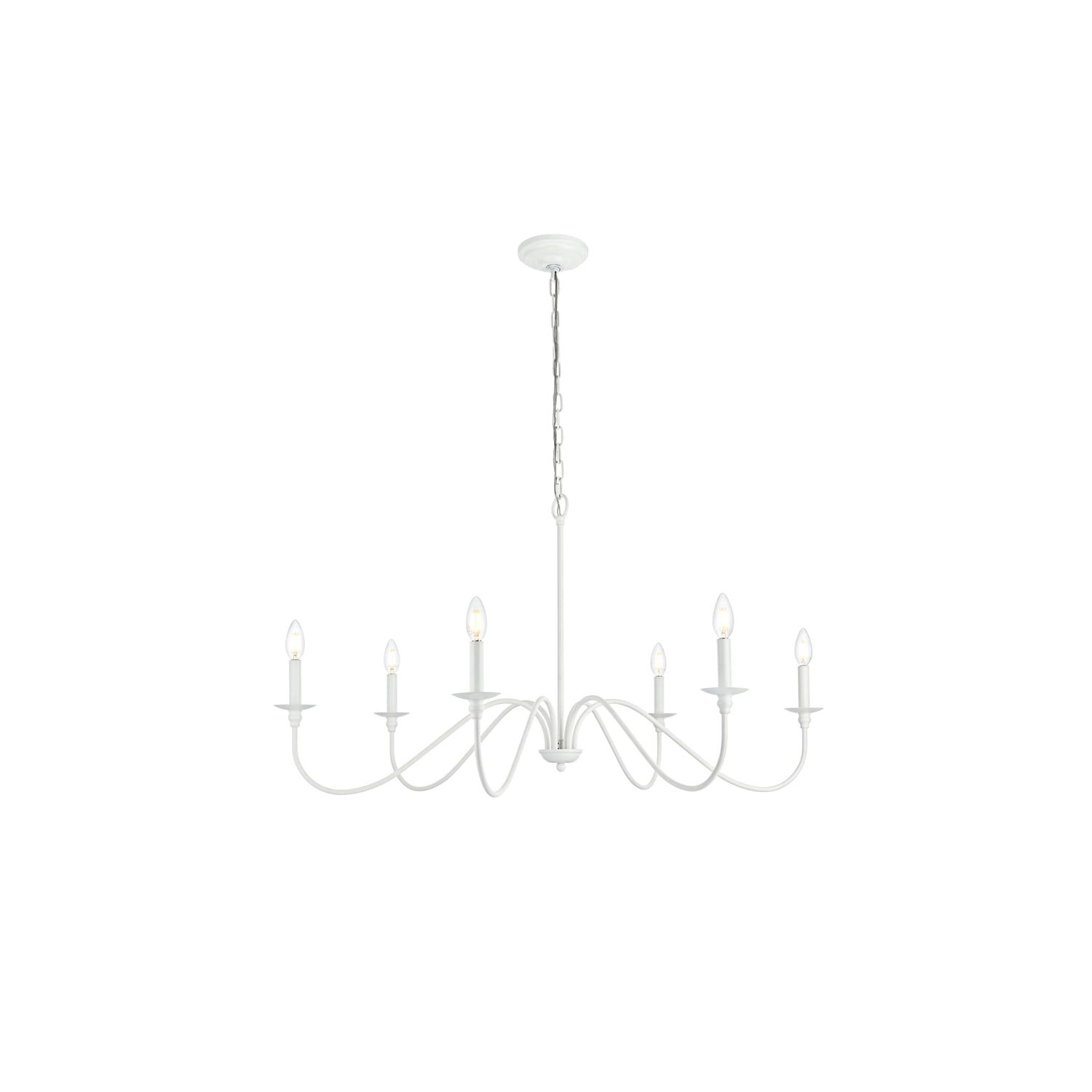 White Iron 6-Light Candle Chandelier with Adjustable Chain