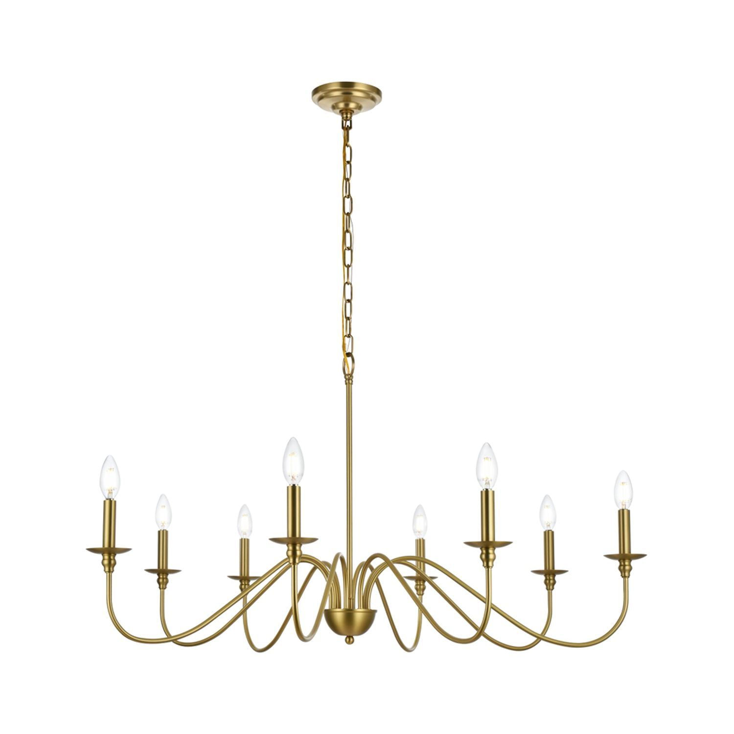 Satin Gold 42" 8-Light Metal Chandelier with Adjustable Chain