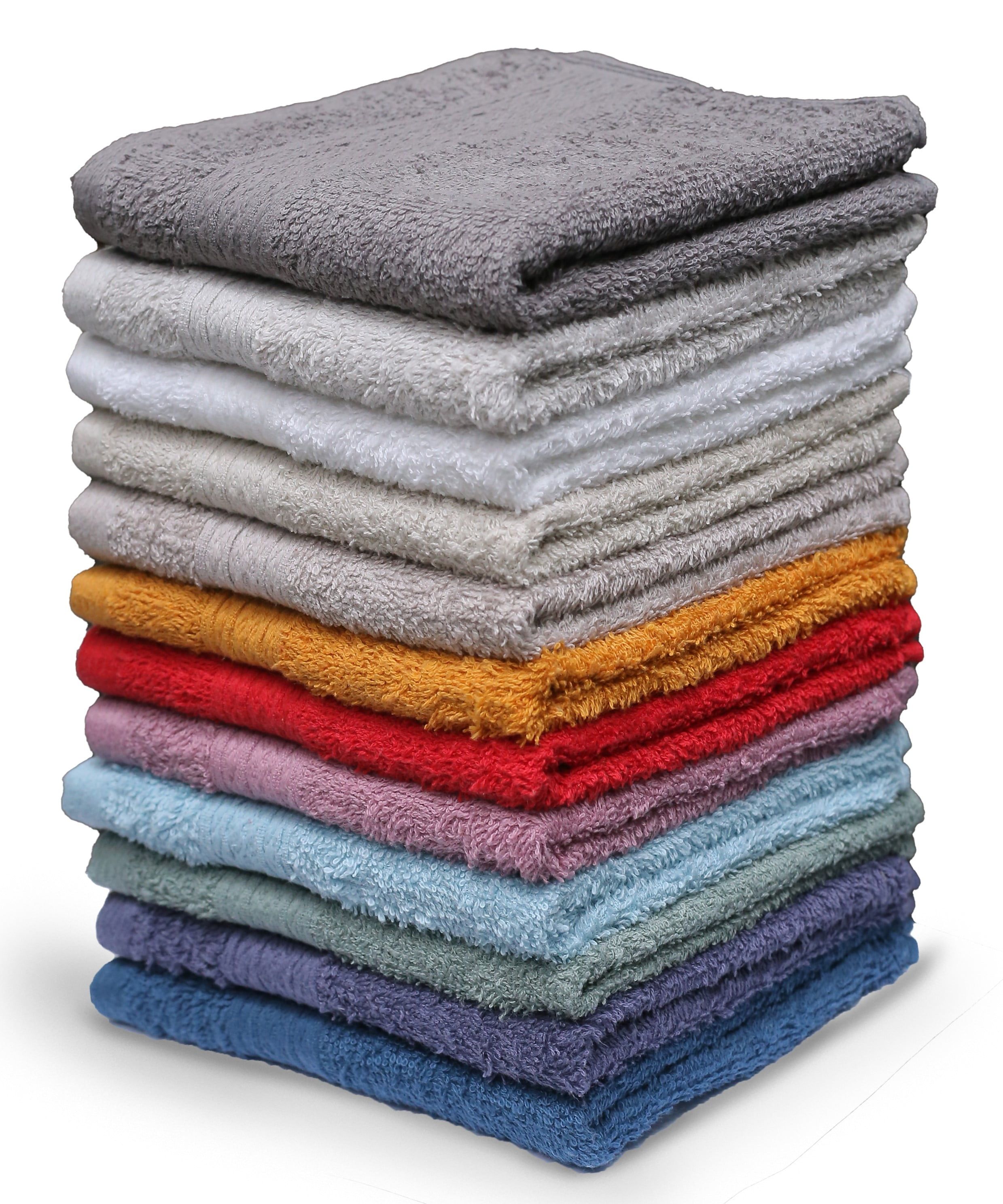 Vibrant Assorted Colors 100% Cotton Washcloths Pack of 12