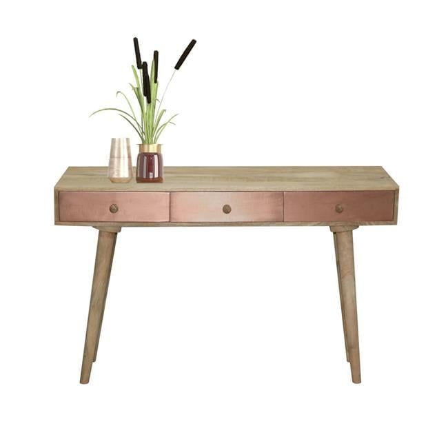 Beige and Copper Wood Console Table with Storage