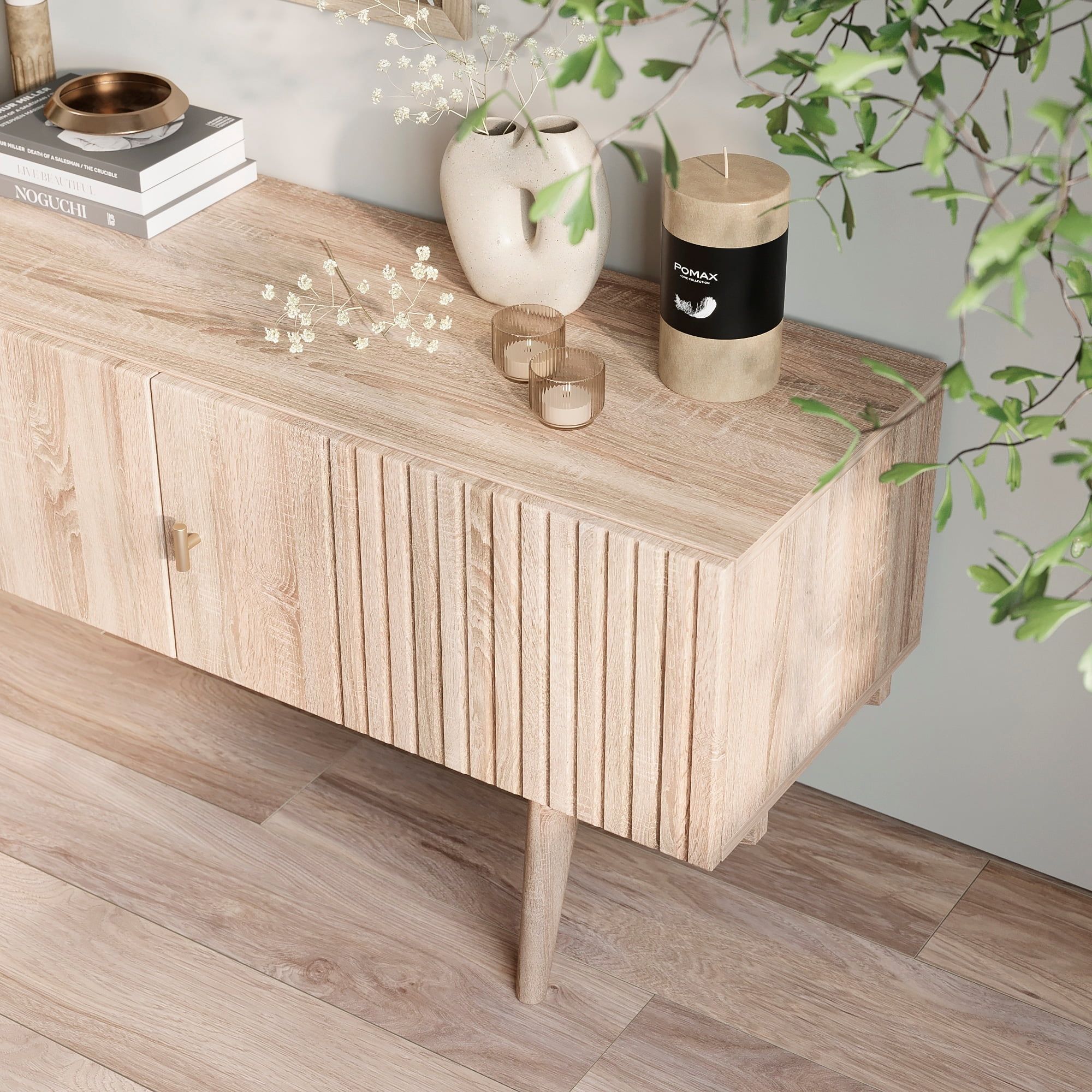 Chelsea 59'' Beige Wood TV Stand with Cabinet