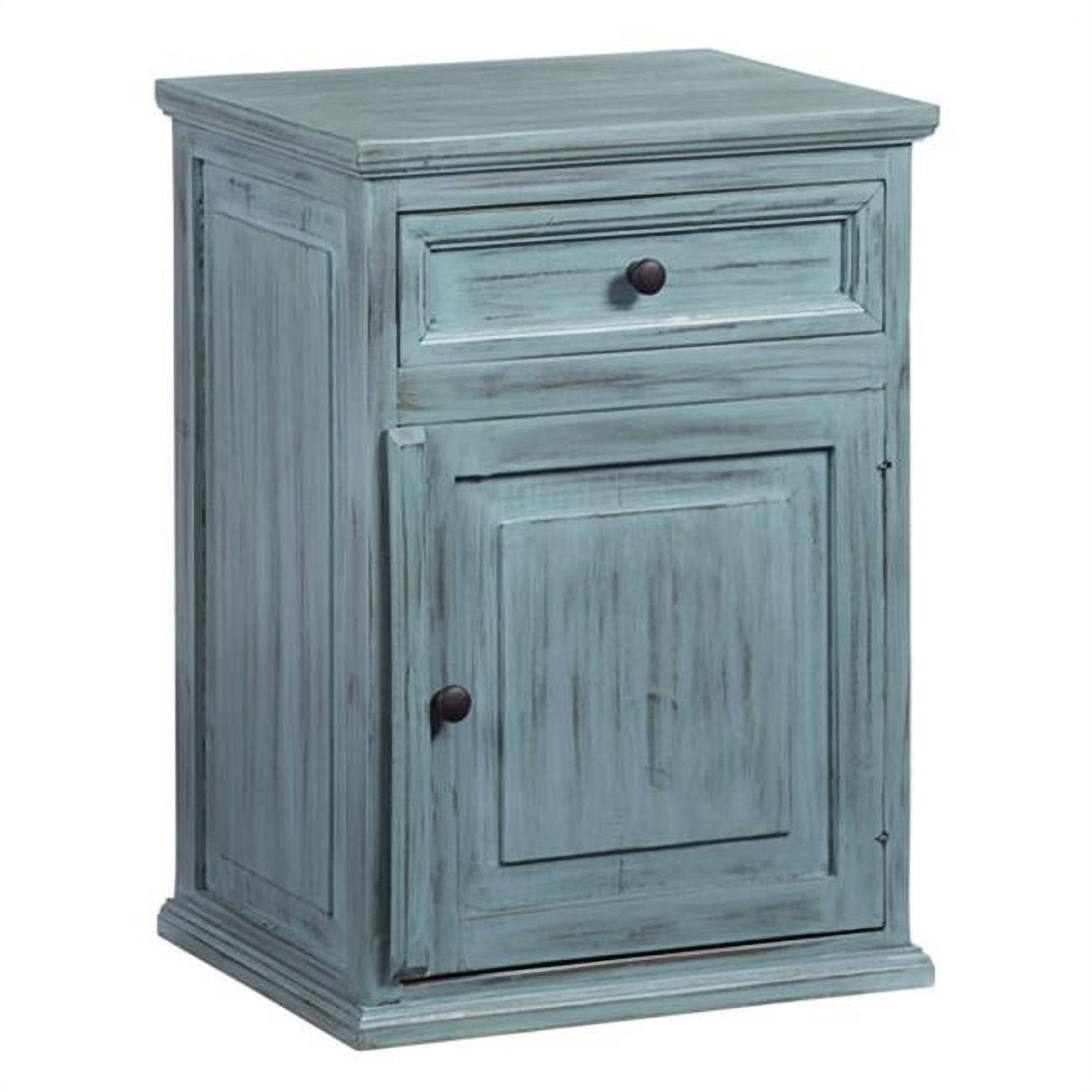 Transitional Antique Turquoise 1-Drawer Pine Nightstand