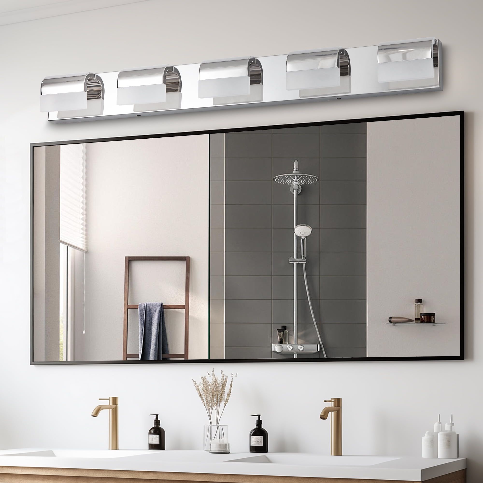 Chrome 5-Light LED Vanity Fixture with Acrylic Shades