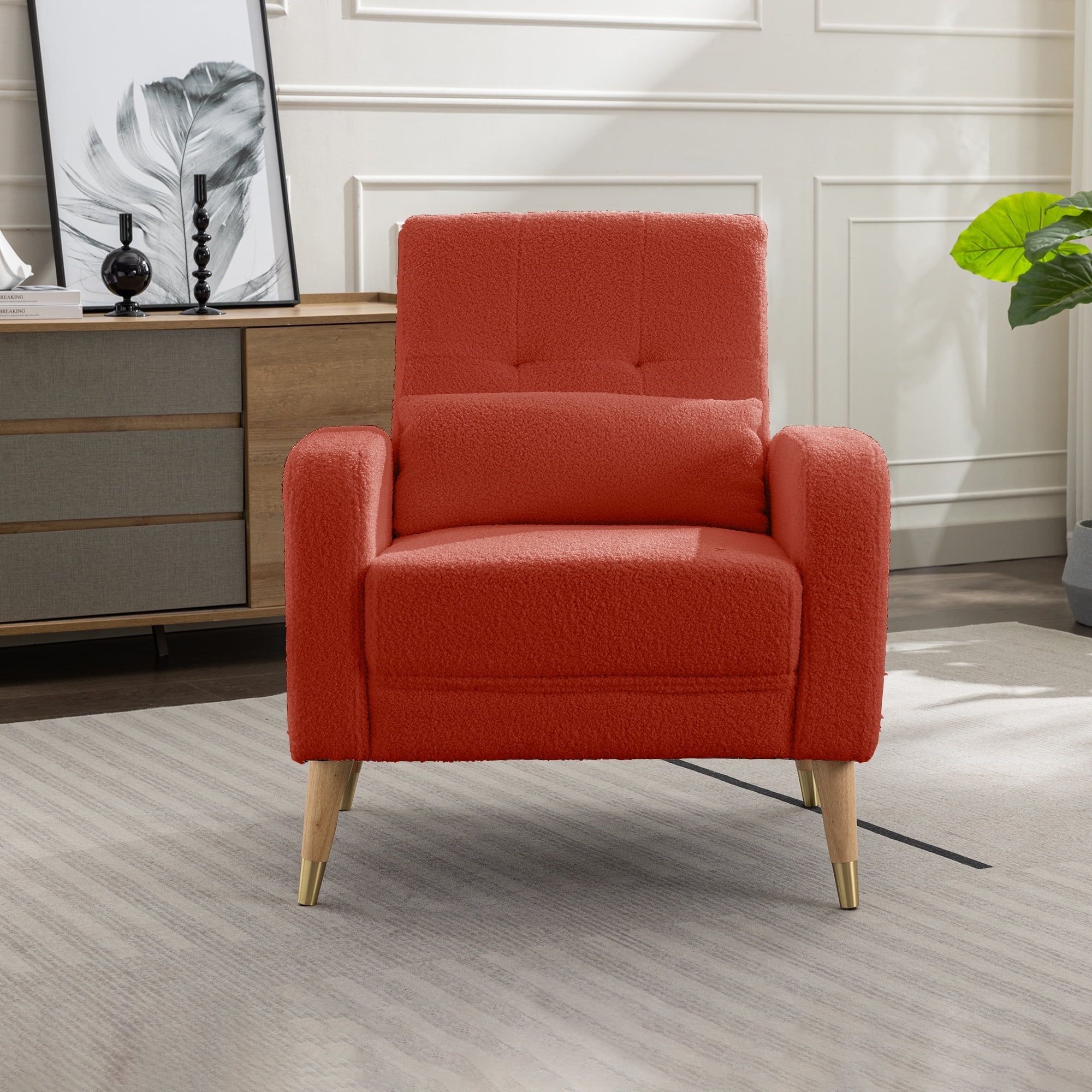 Red Mid-Century Modern Upholstered Accent Chair with Metal Legs