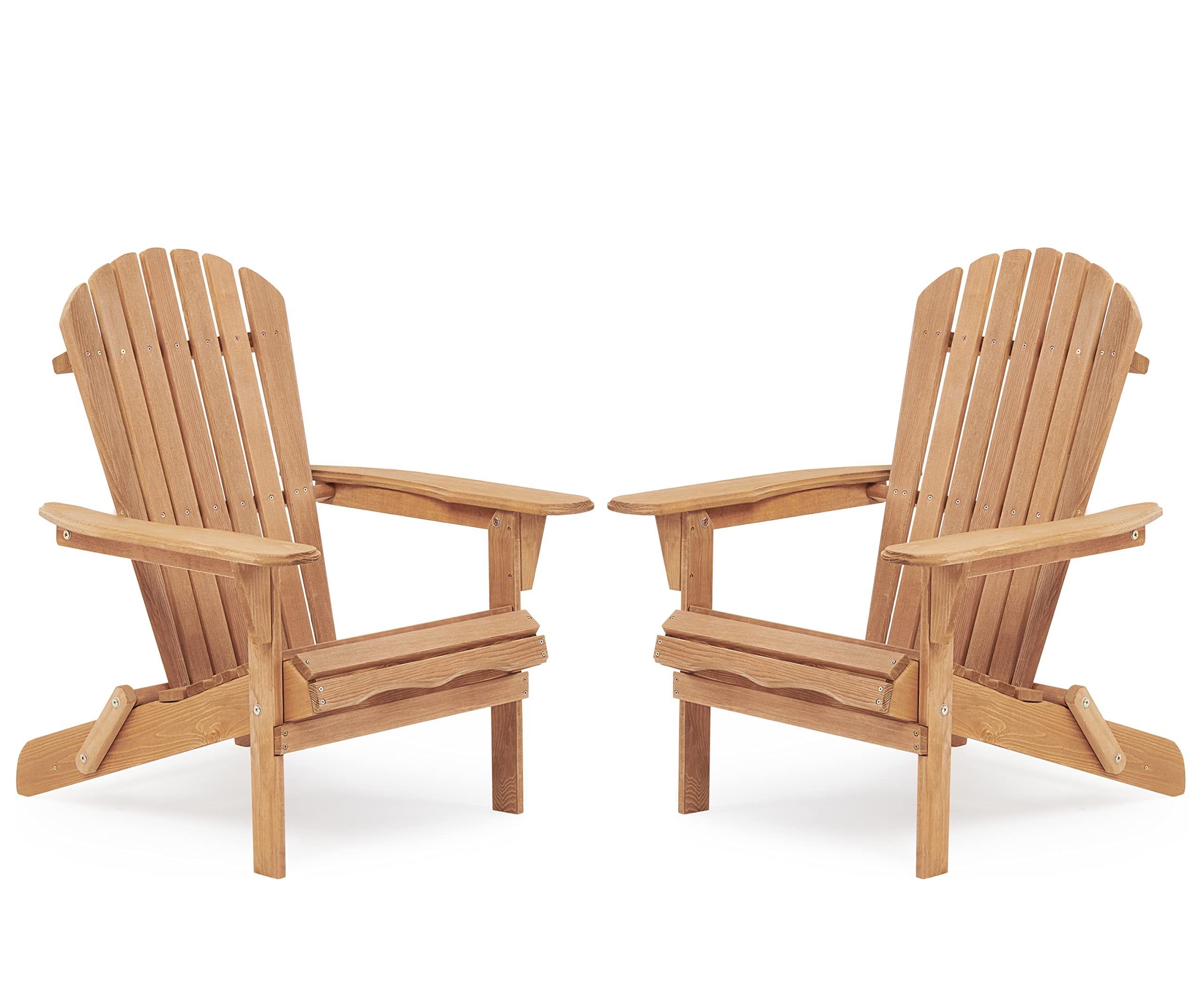 Set of 2 Light Brown Wooden Folding Adirondack Chairs