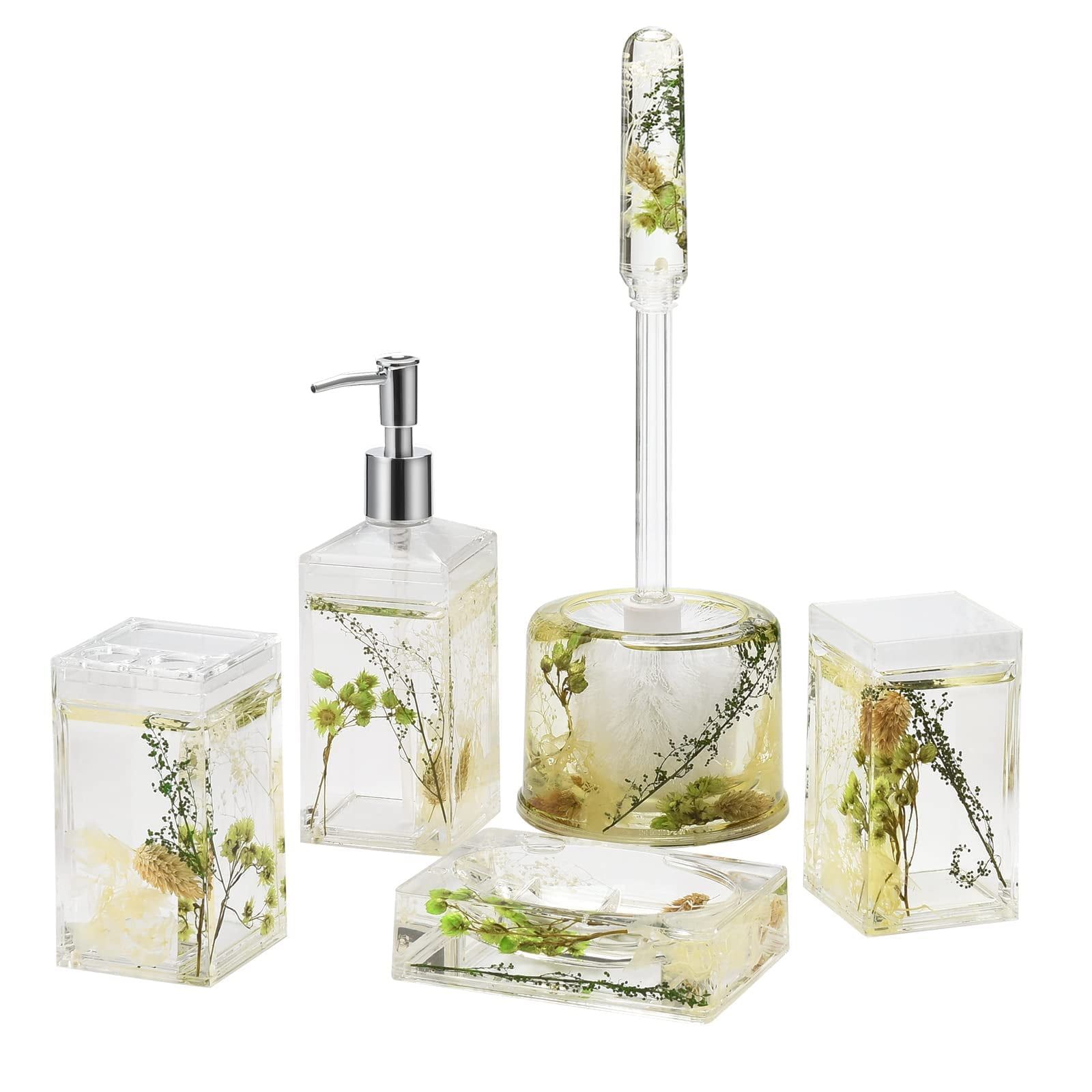 Green Plant Acrylic 5-Piece Bathroom Vanity Set