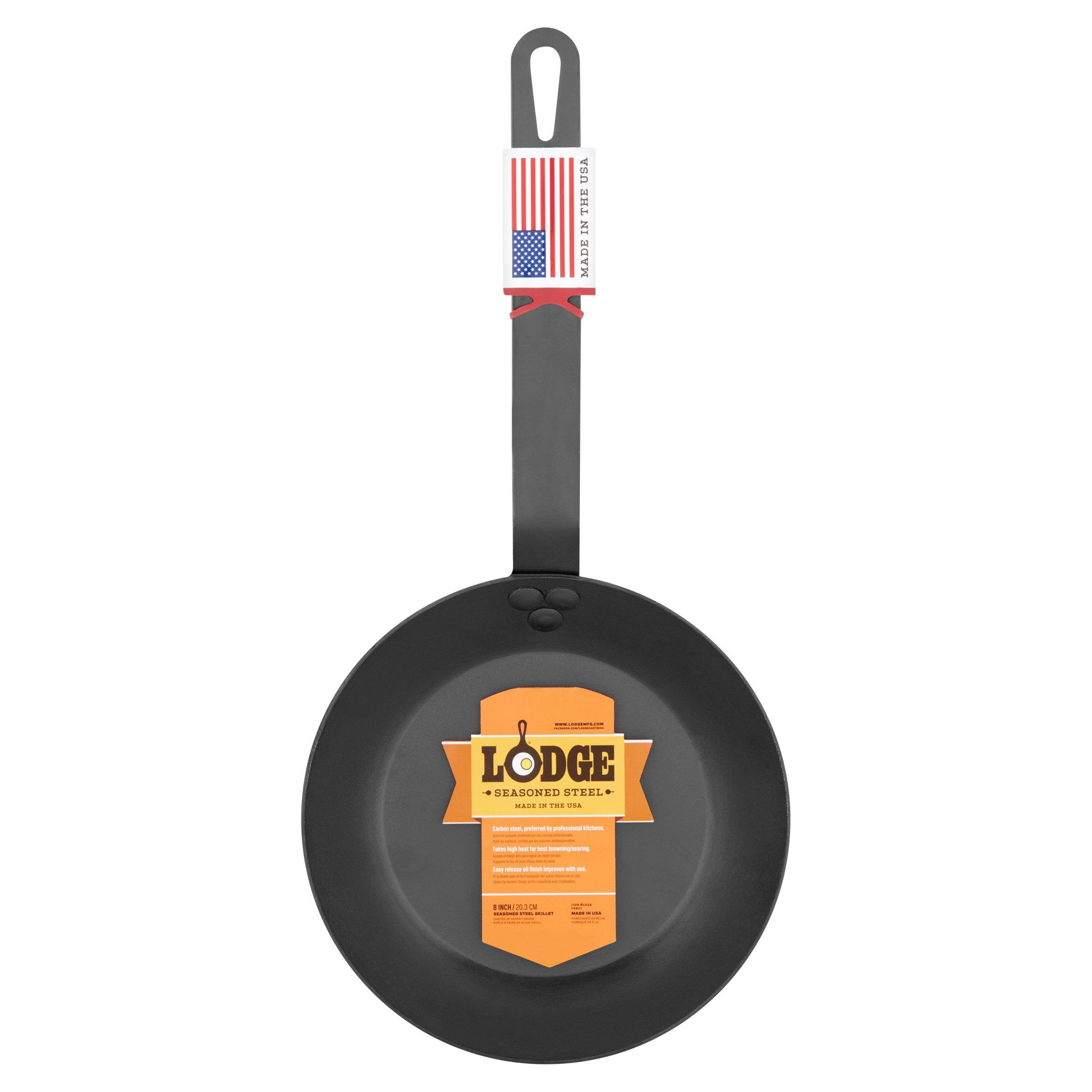 8-Inch Black Carbon Steel Non-Stick Skillet with Metal Handle