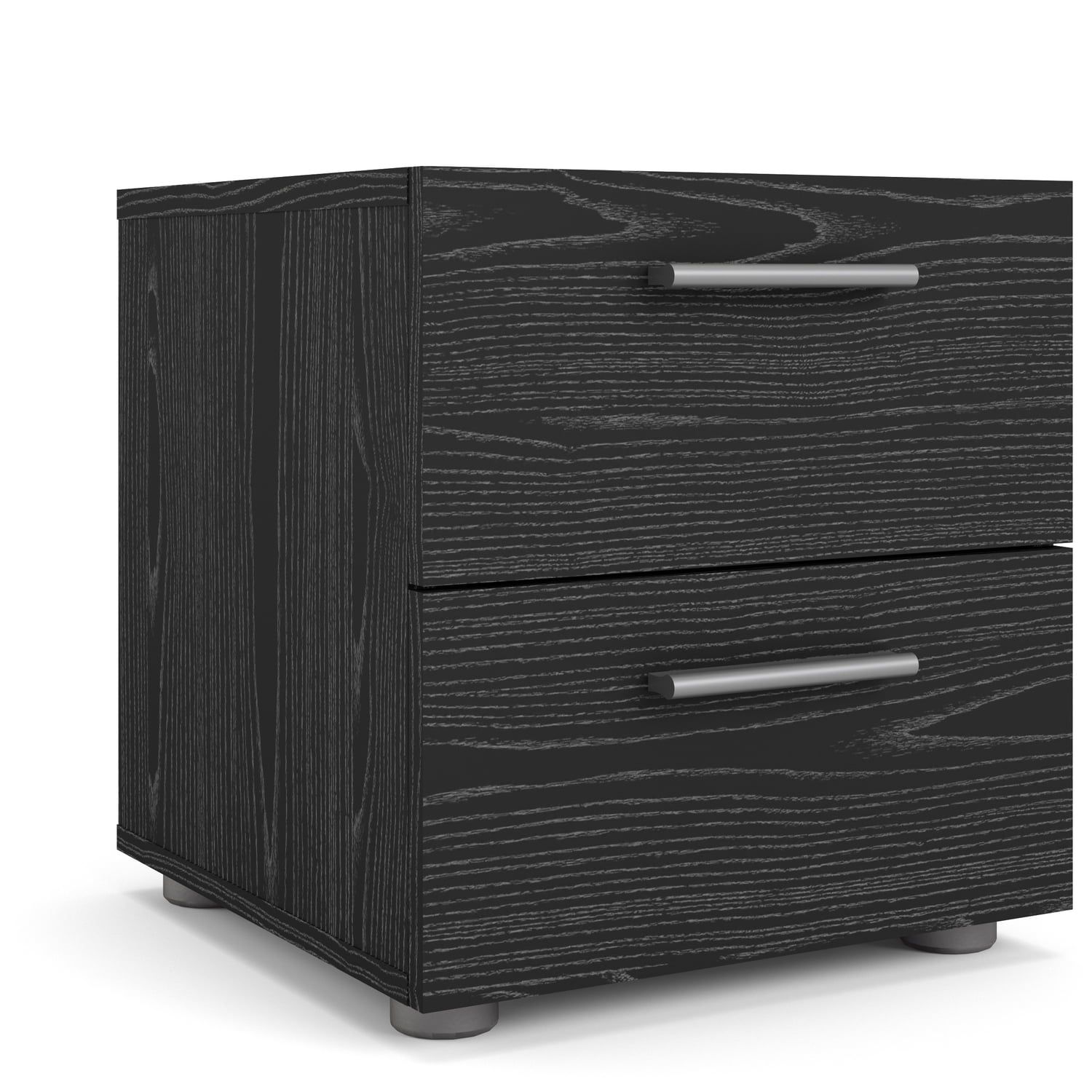 Black Woodgrain 2-Drawer Nightstand with Metal Handles