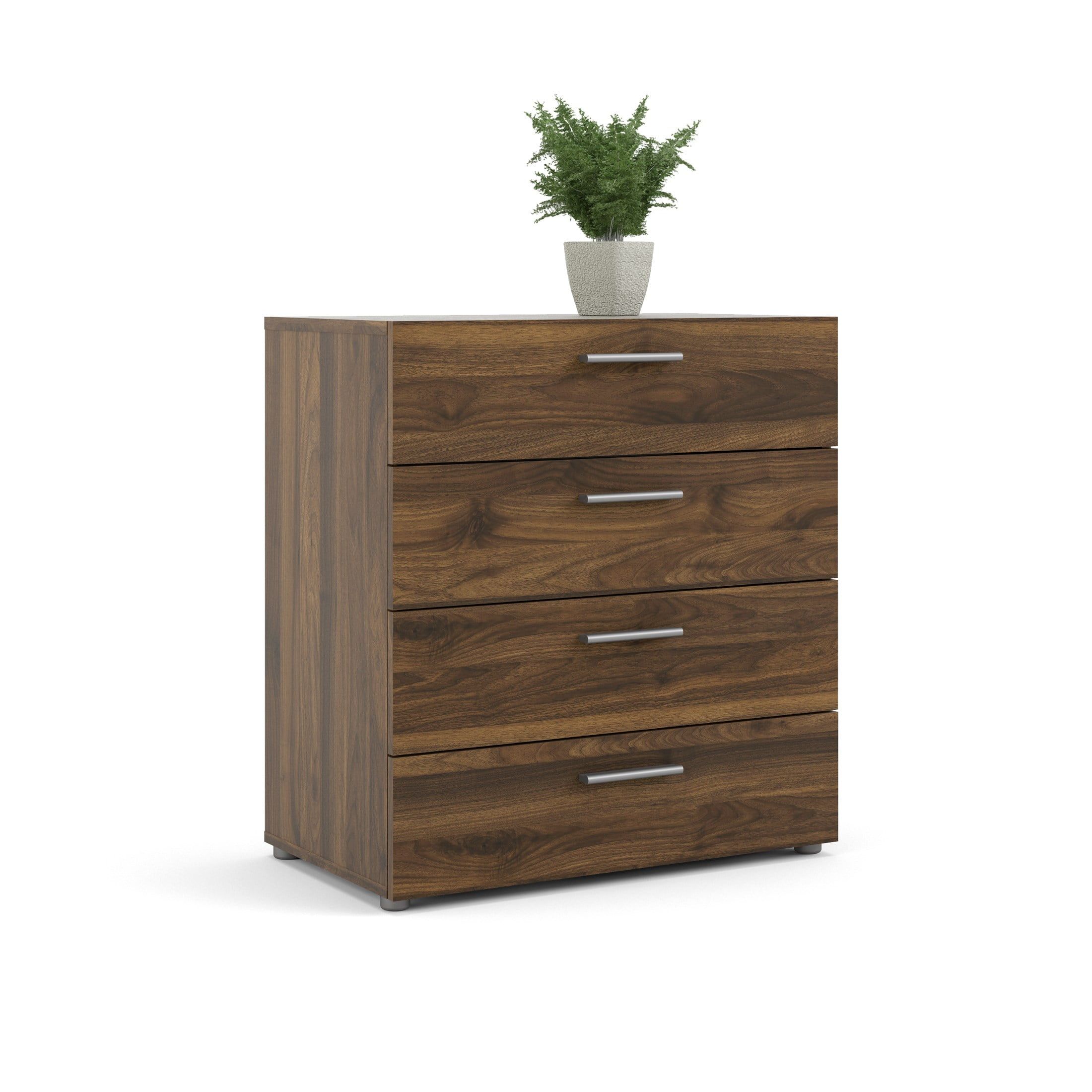 Walnut Medium Wood 4-Drawer Chest with Steel Handles