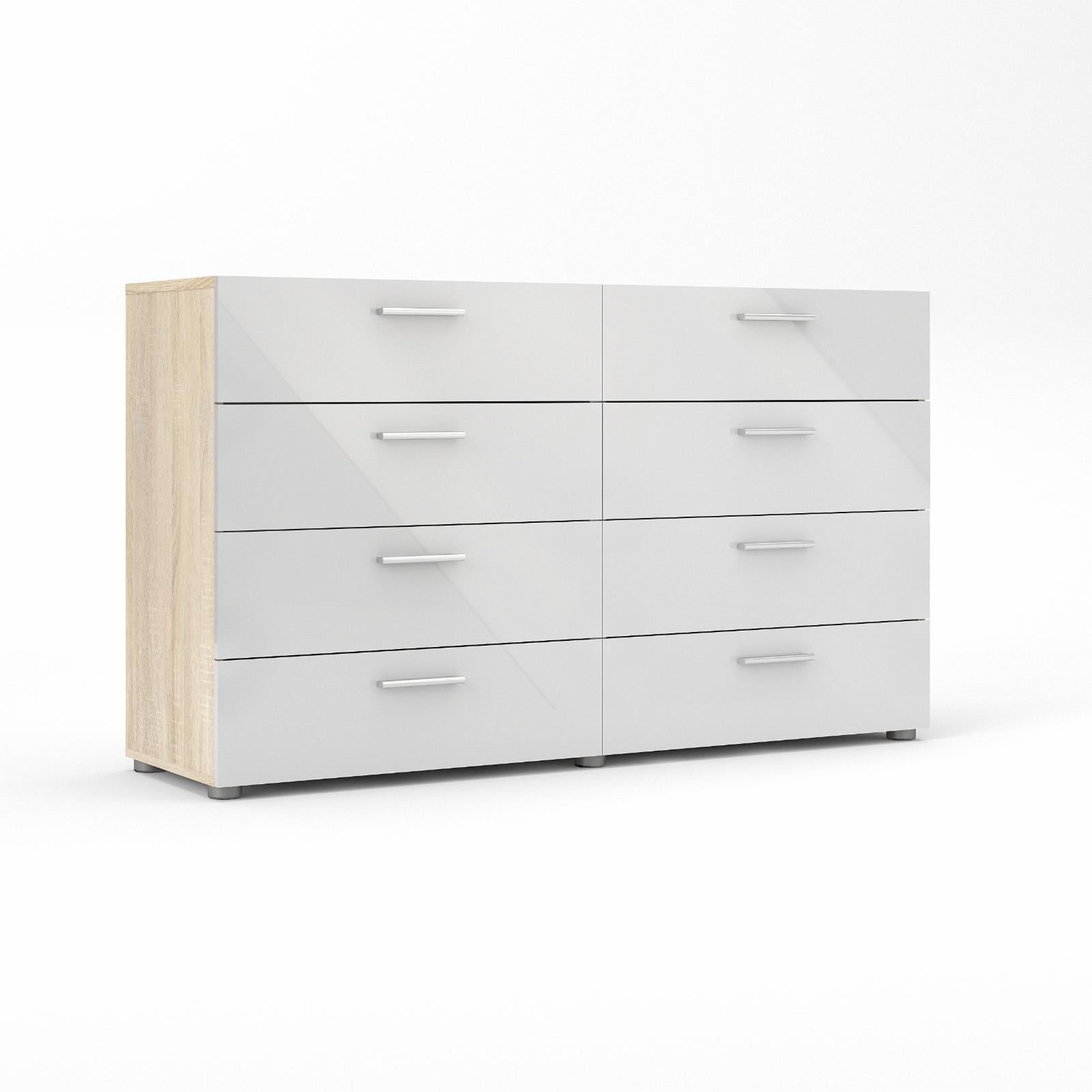 White and Oak Double 8-Drawer Modern Dresser