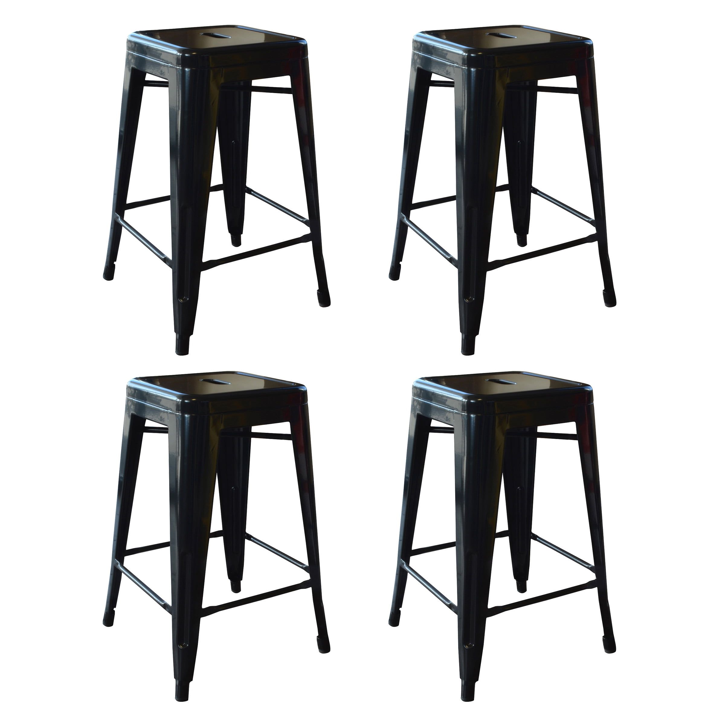 Black 24" Backless Metal Stackable Bar Stools, Set of 4