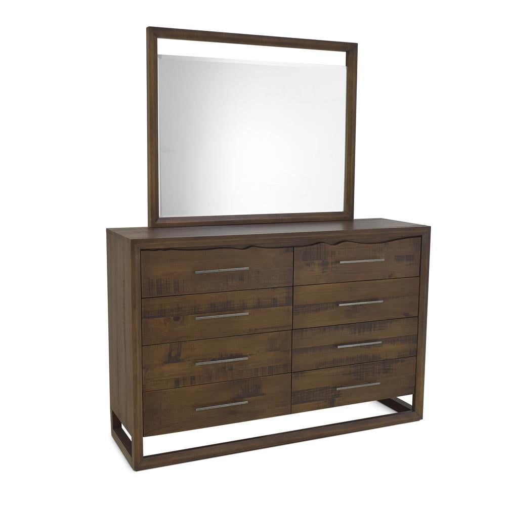 Lofton Mocha Brown 8-Drawer Wood Dresser with Mirror