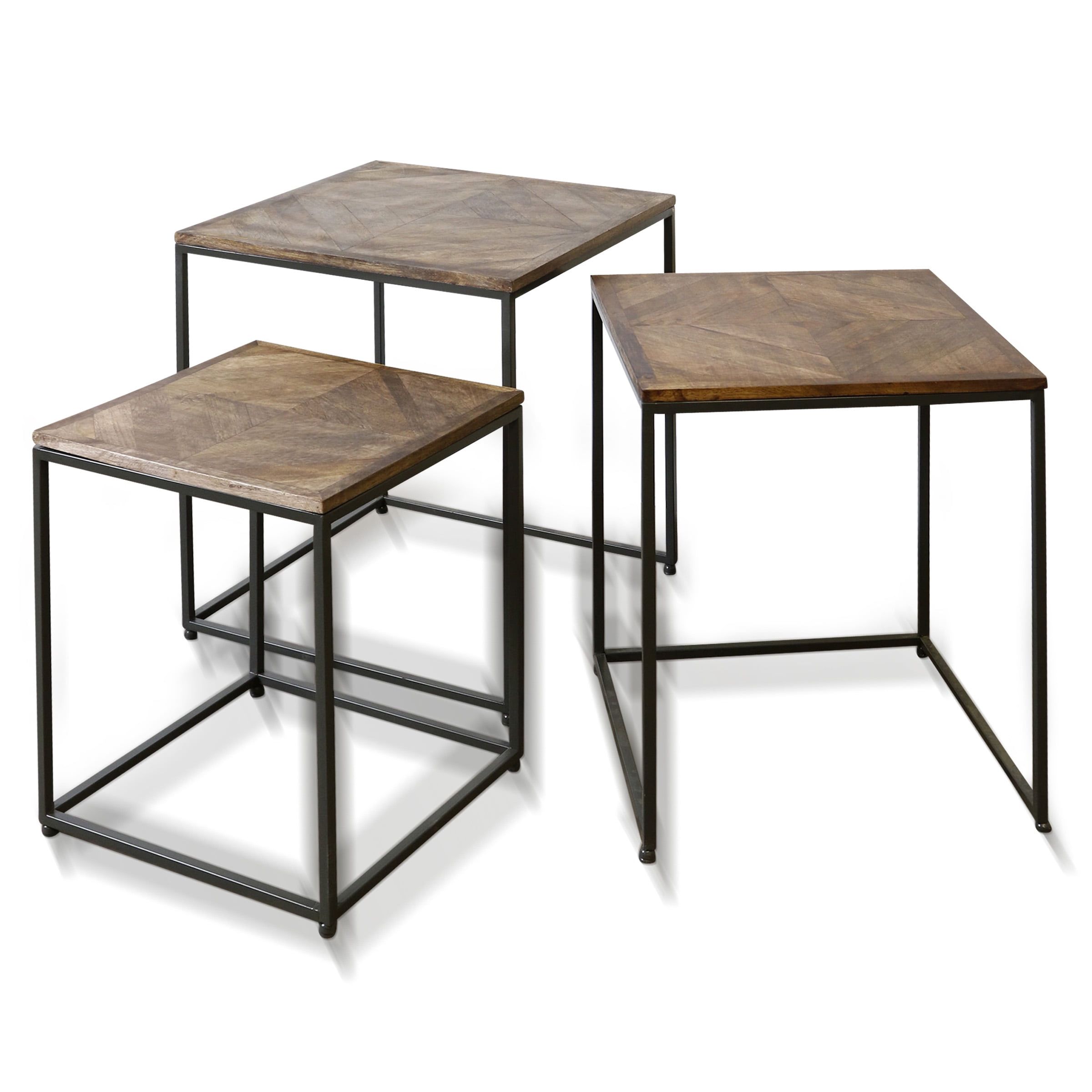 Logan 3-Piece Dark Wood and Black Metal Nested Side Tables