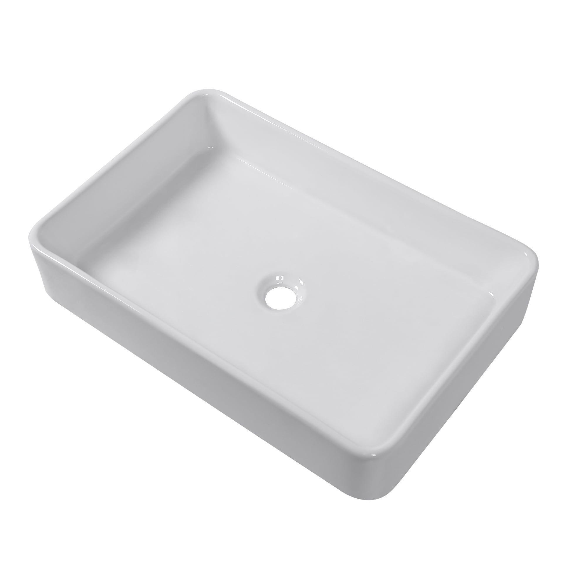 White Rectangular Ceramic Vessel Sink for Bathroom, 24" x 16"