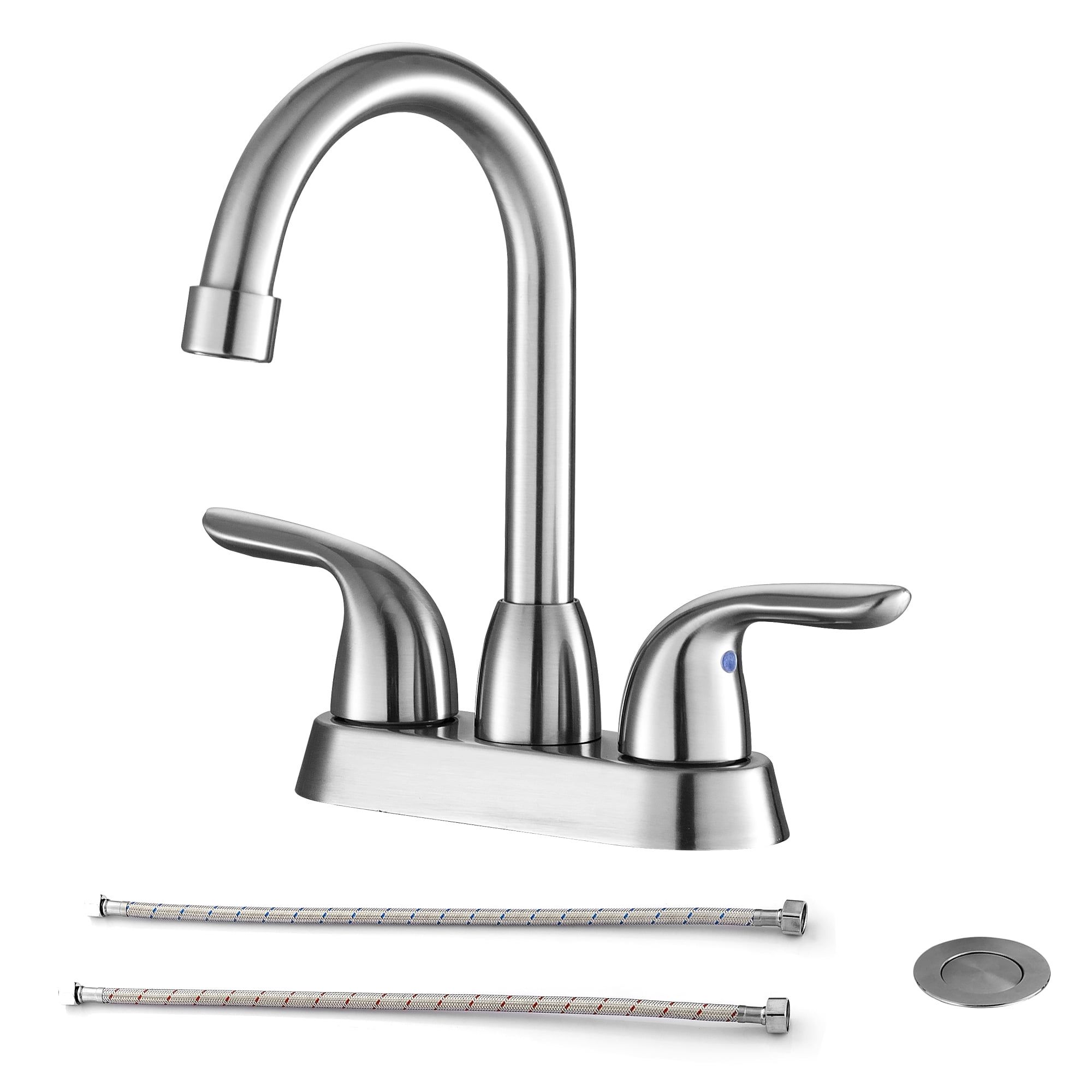 Brushed Nickel Double Handle High Arc Bathroom Faucet Set