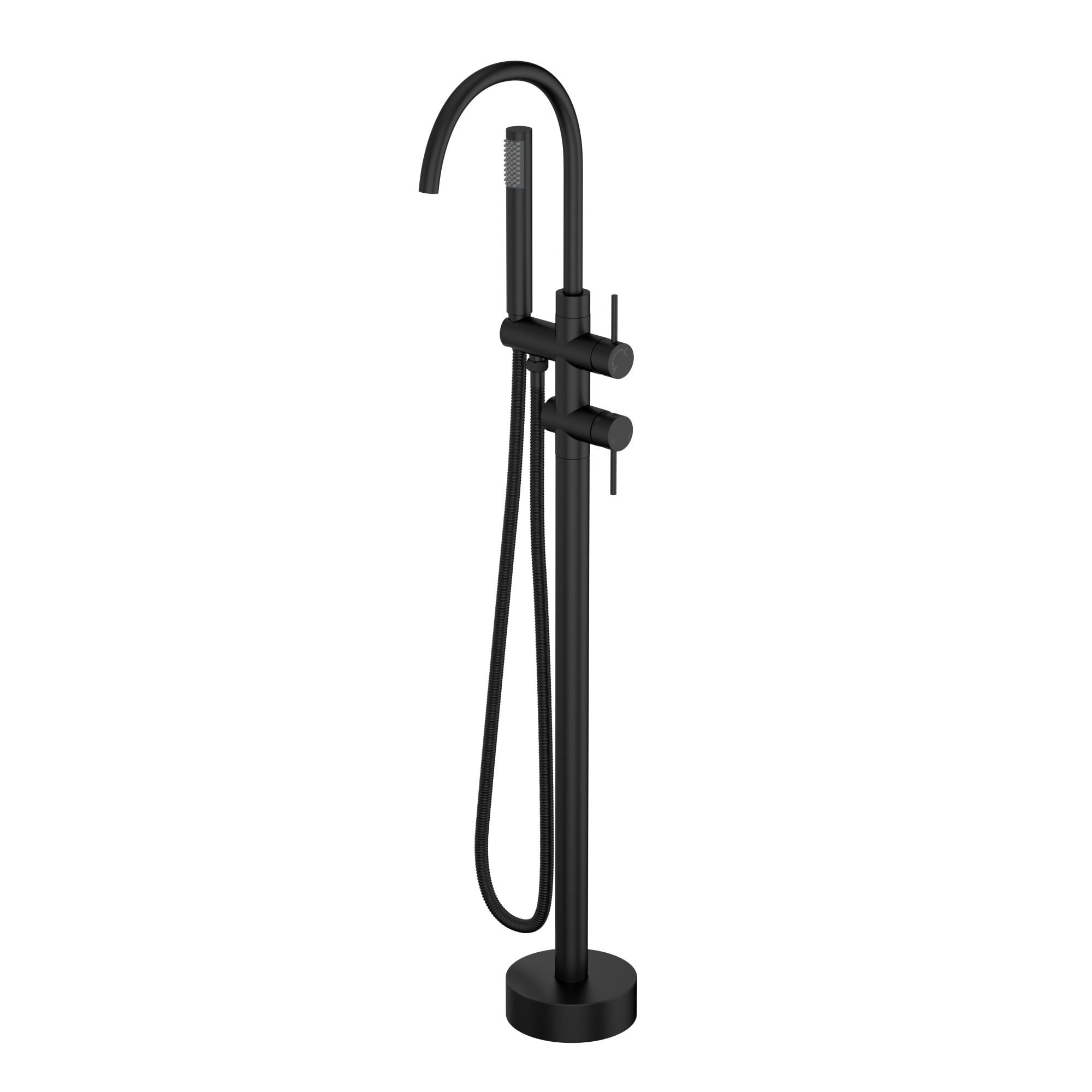 Matte Black Double Handle Freestanding Bathtub Faucet with Hand Shower