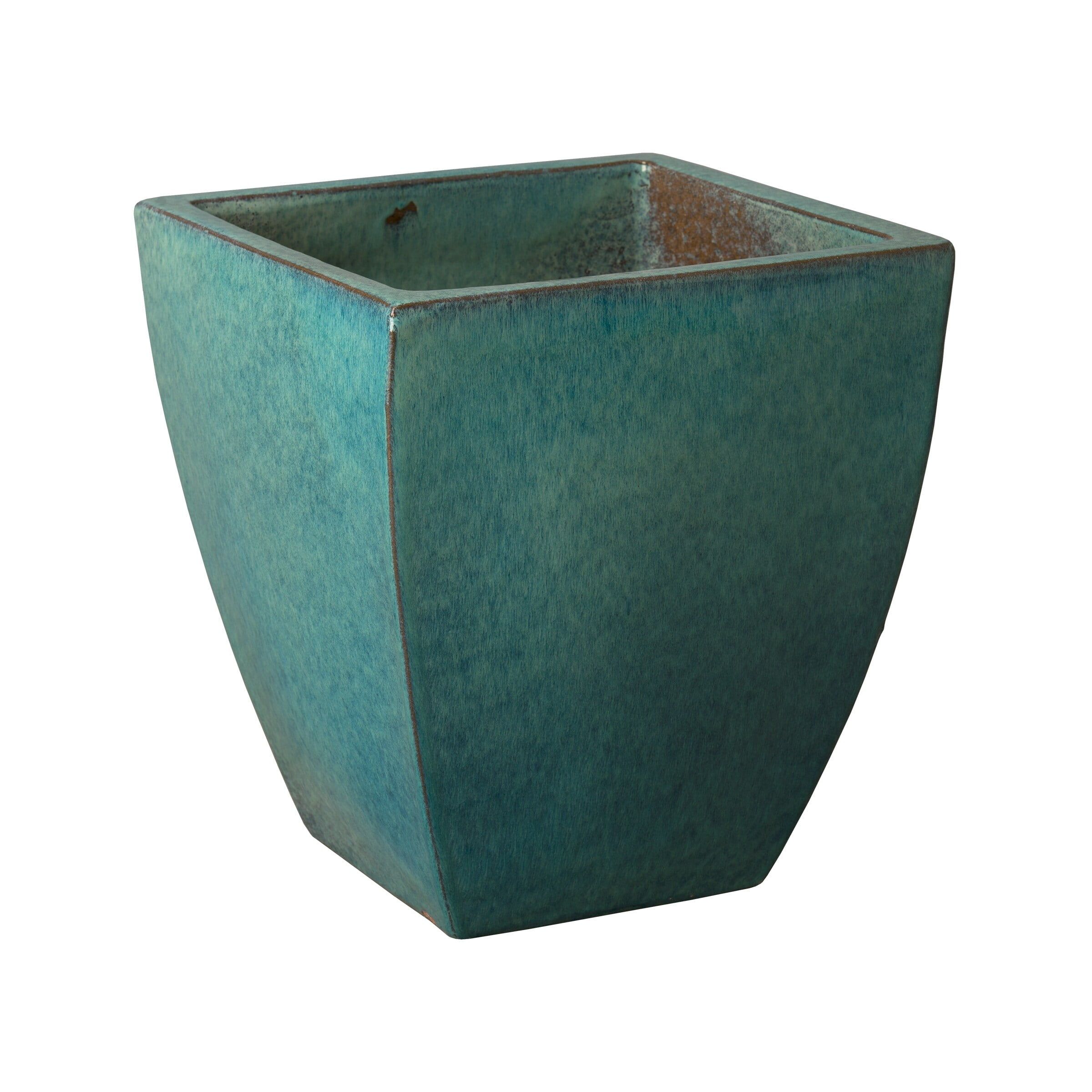 Teal Ceramic Square Planter for Indoor/Outdoor Use